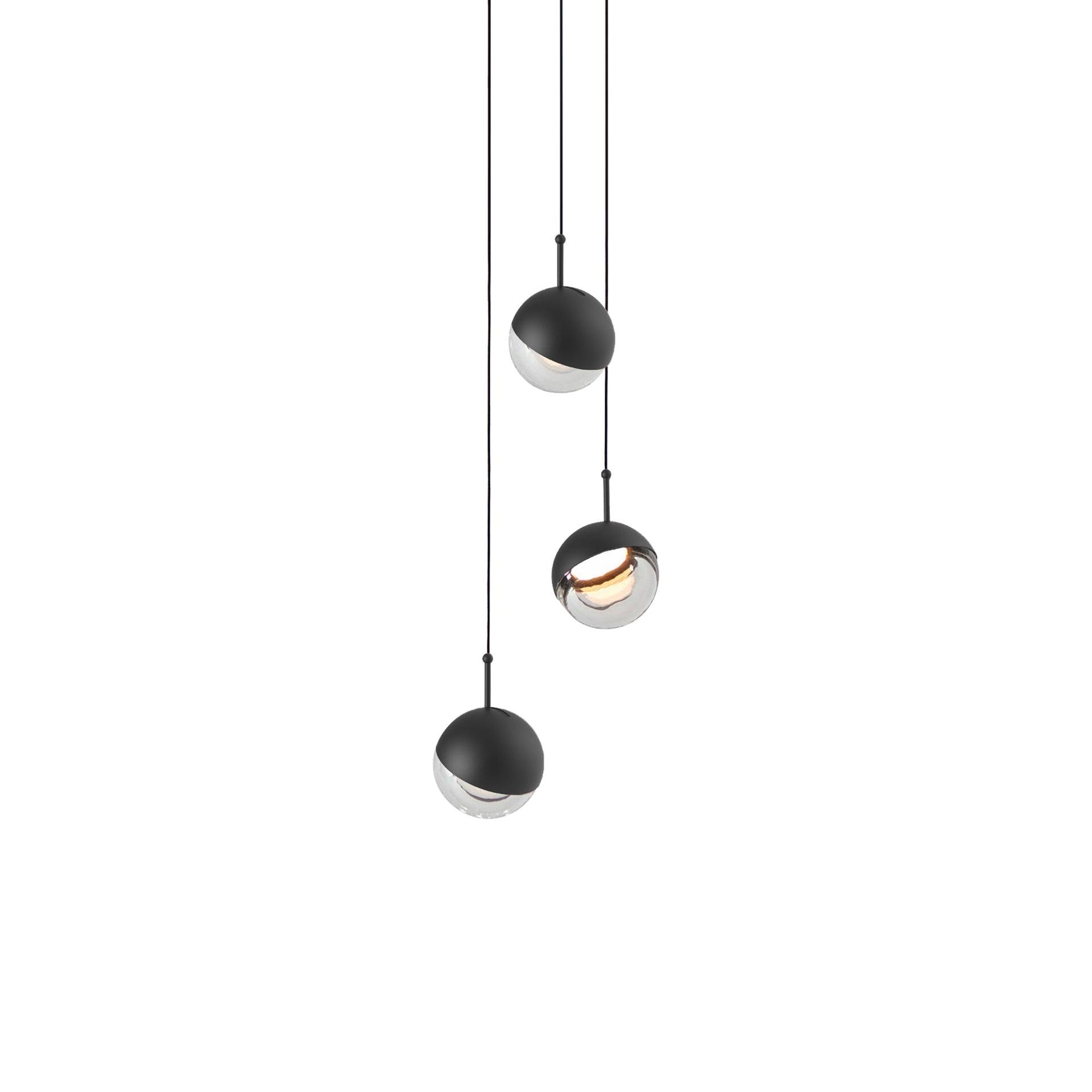 Black Glass LED Globe Pendant Light Trio