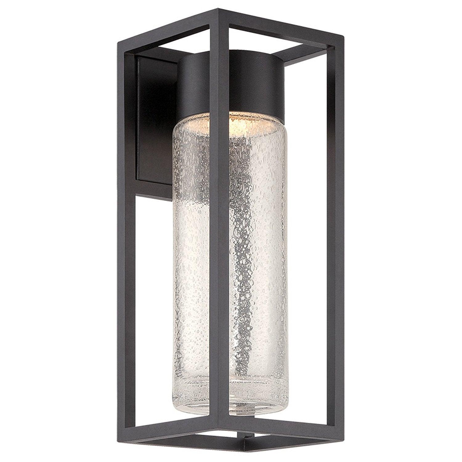 Sleek Black 16'' LED Outdoor Wall Light with Clear Seeded Crystal