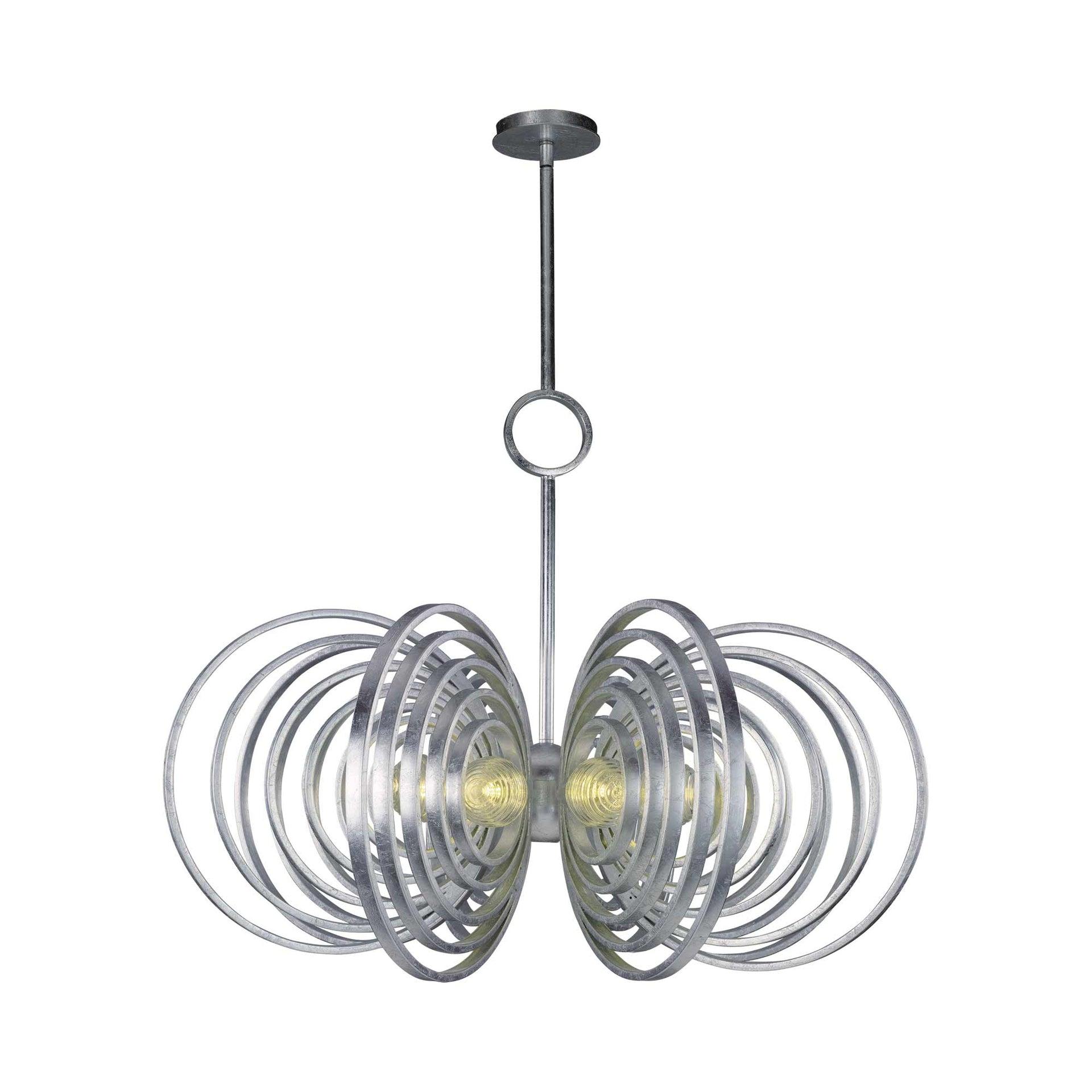 Silver Leaf 8-Light Chandelier with Ribbed Glass Spheres