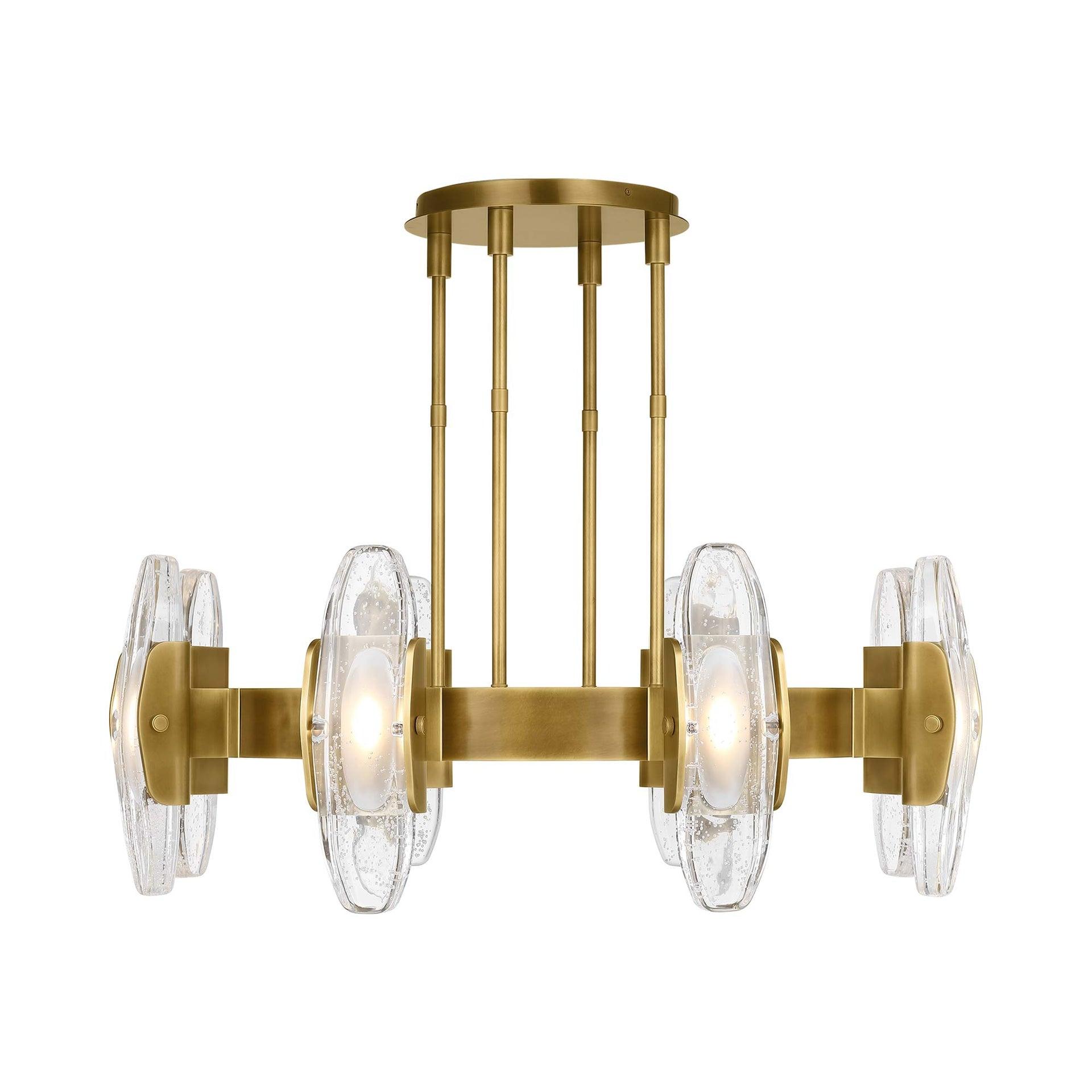 Wythe Large LED Chandelier in Plated Brass with Cast Glass