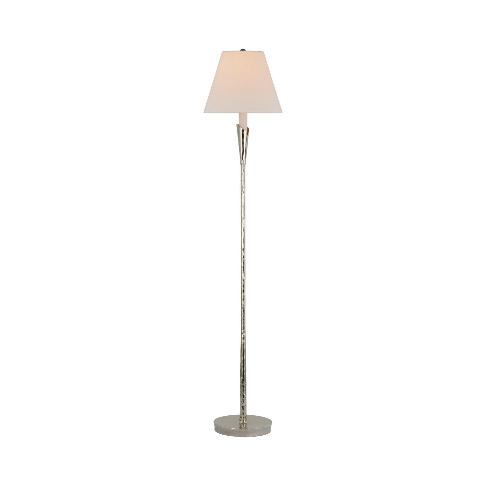 Aiden Polished Nickel Adjustable Outdoor Floor Lamp with Linen Shade