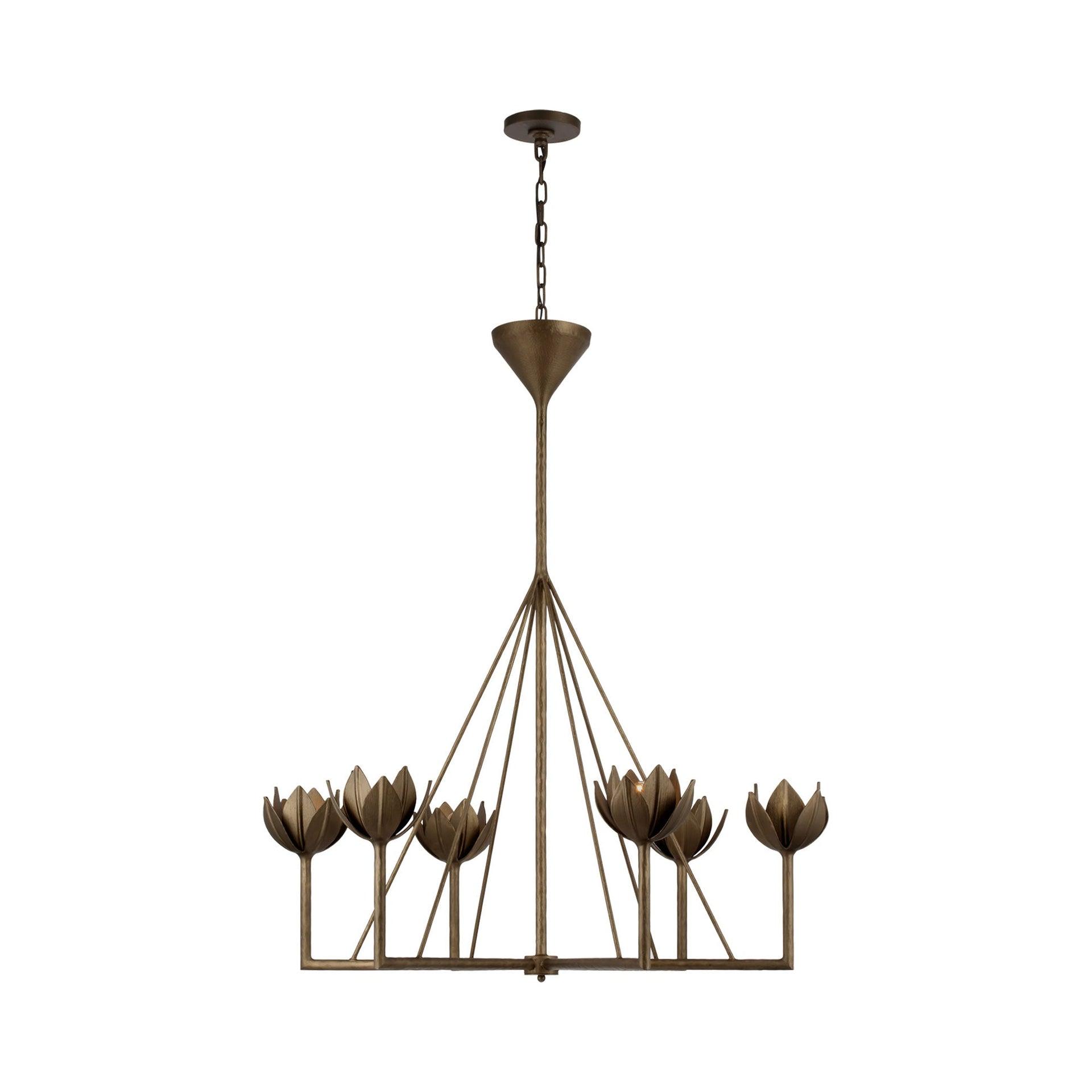 Alberto Antique Bronze Leaf 6-Light Crystal Candle Chandelier