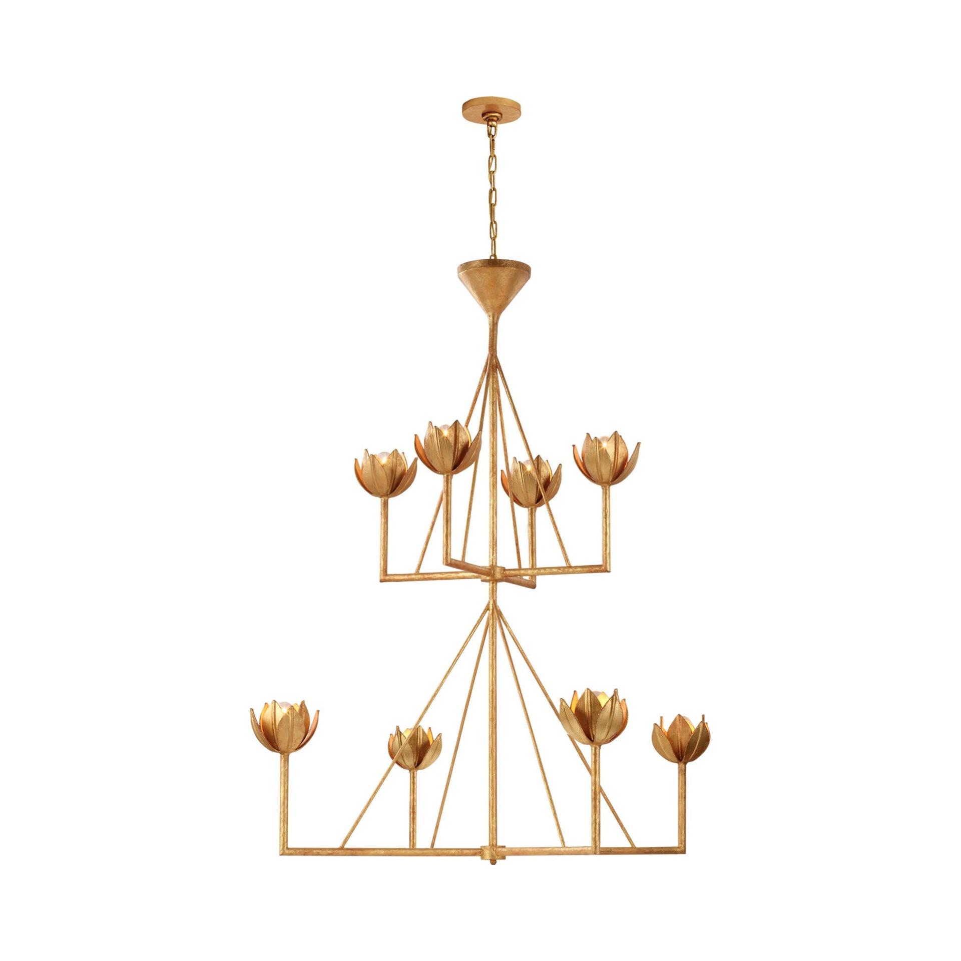 Antique Gold Leaf Crystal Candle 8-Light Chandelier