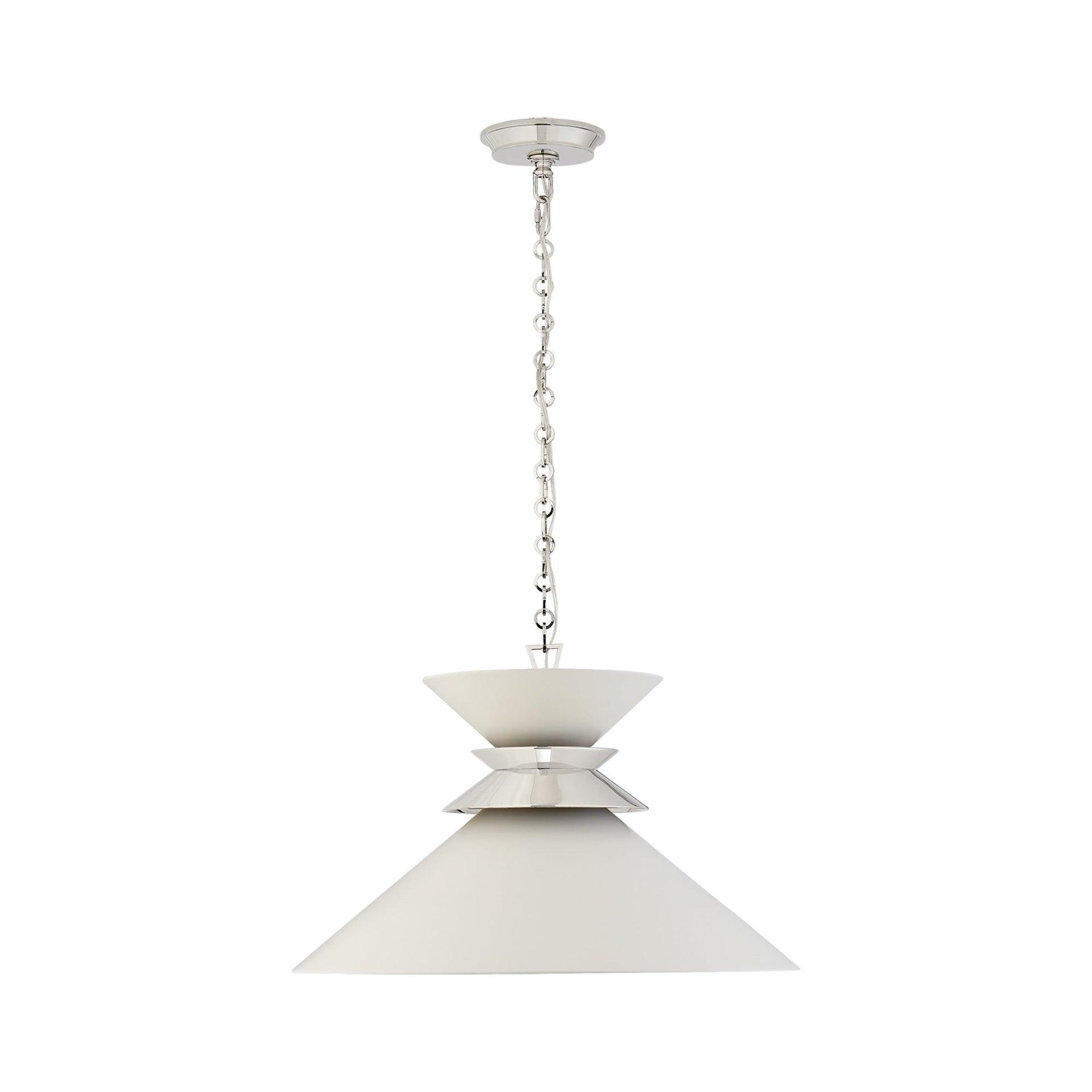 Large Polished Nickel and Matte White Indoor Pendant Light