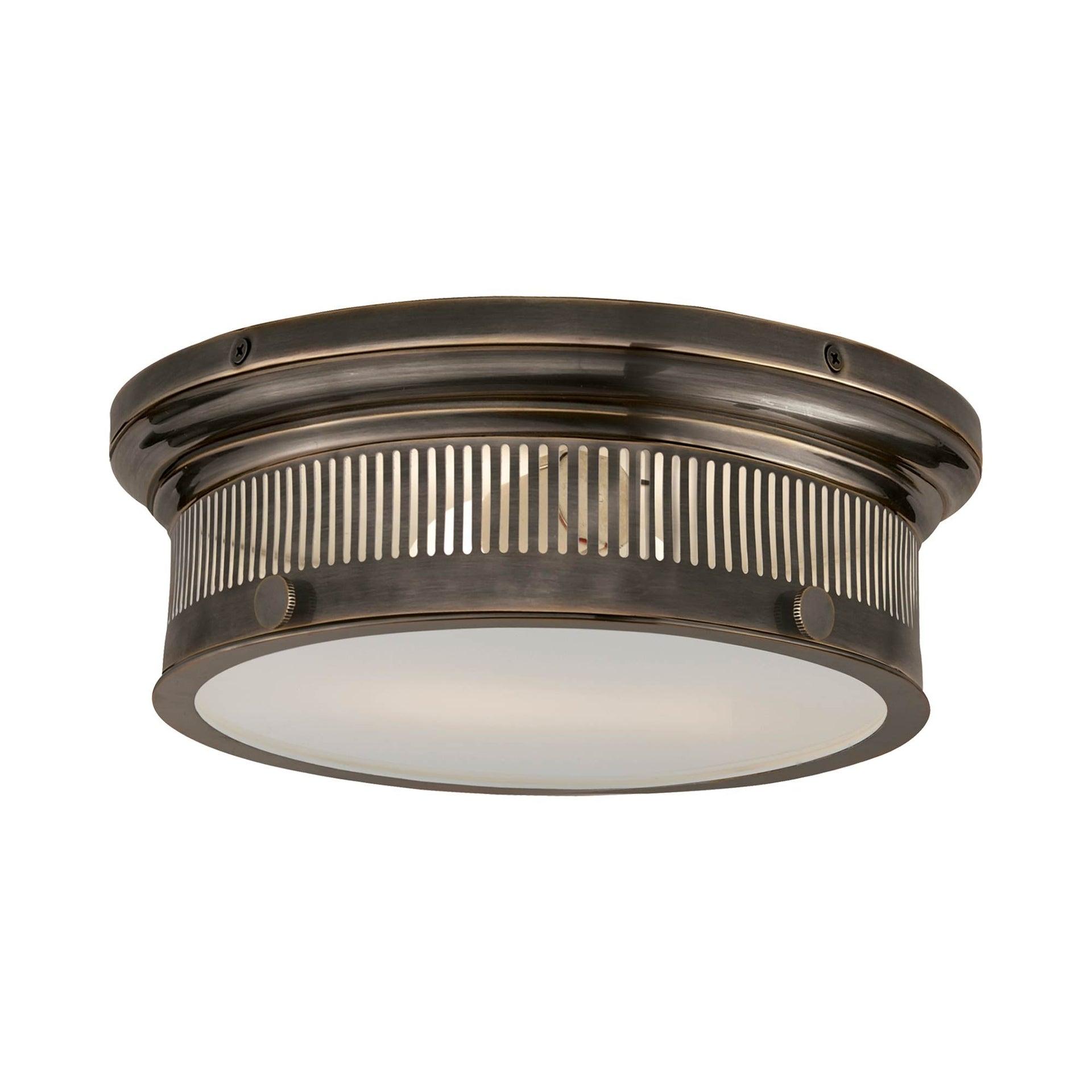 Alderly Industrial Bronze Flush Mount with White Glass Shade