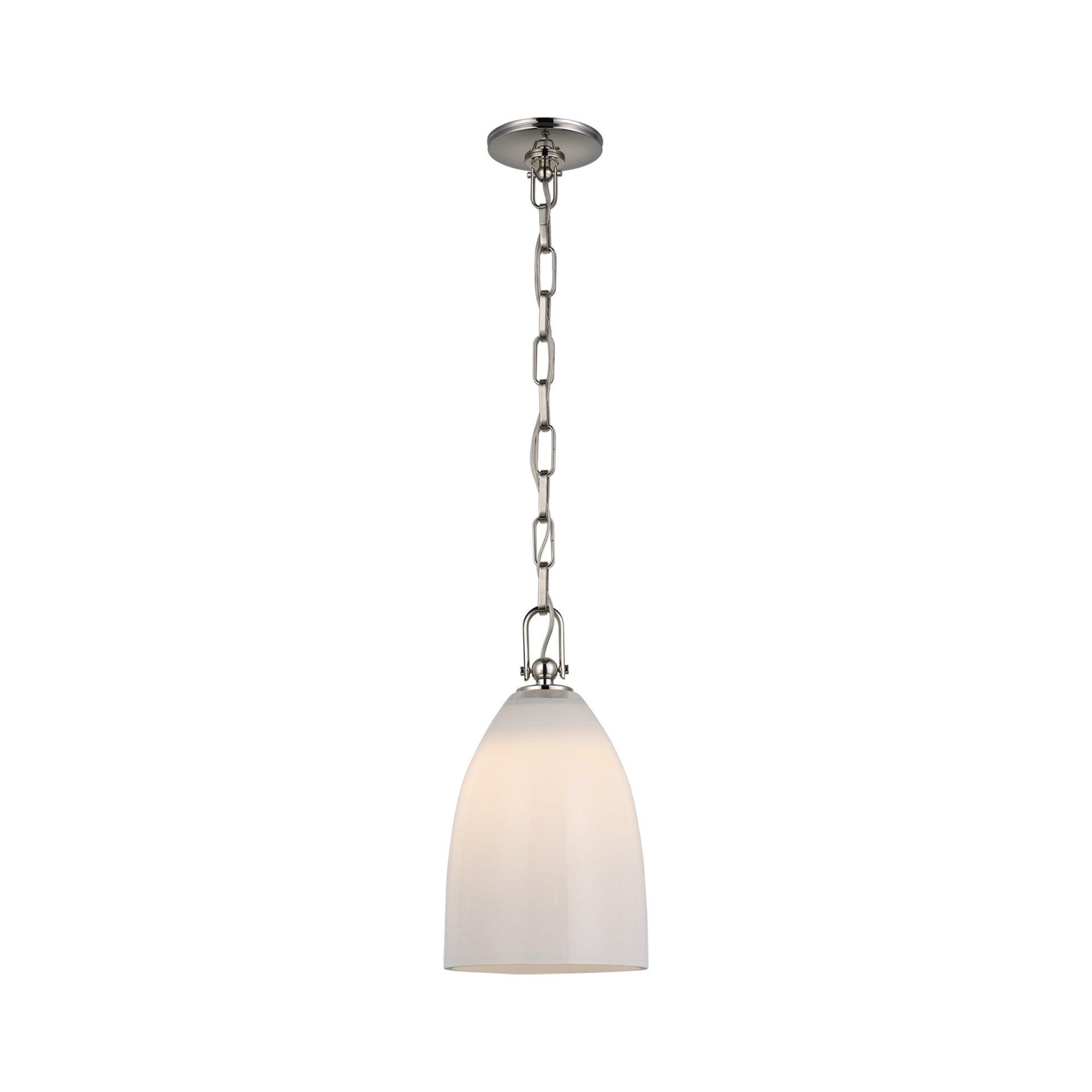 Polished Nickel Andros Medium Pendant with White Glass Shade