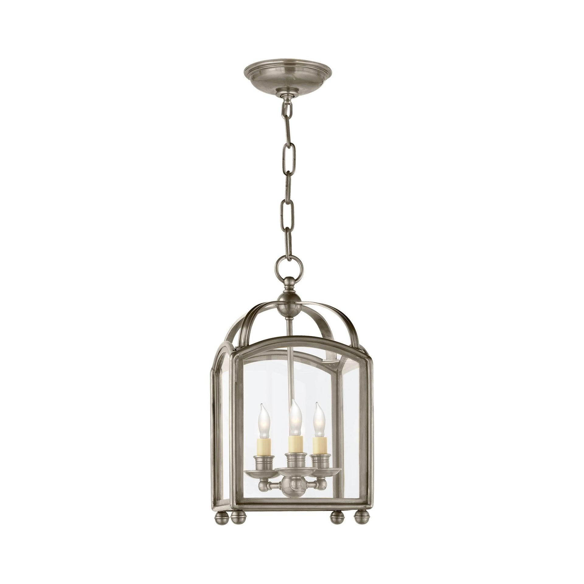 Antique Nickel Mini Lantern with Curved Glass 16.75" Pendant Light