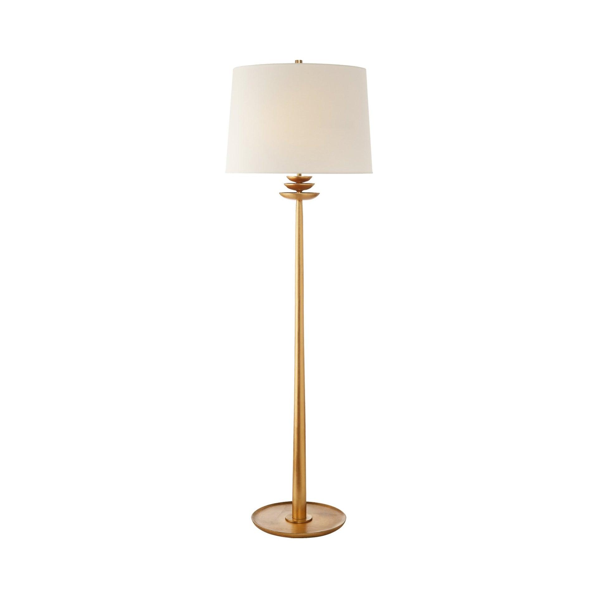 Beaumont Adjustable 62.75'' Outdoor Floor Lamp in Gild with Linen Shade