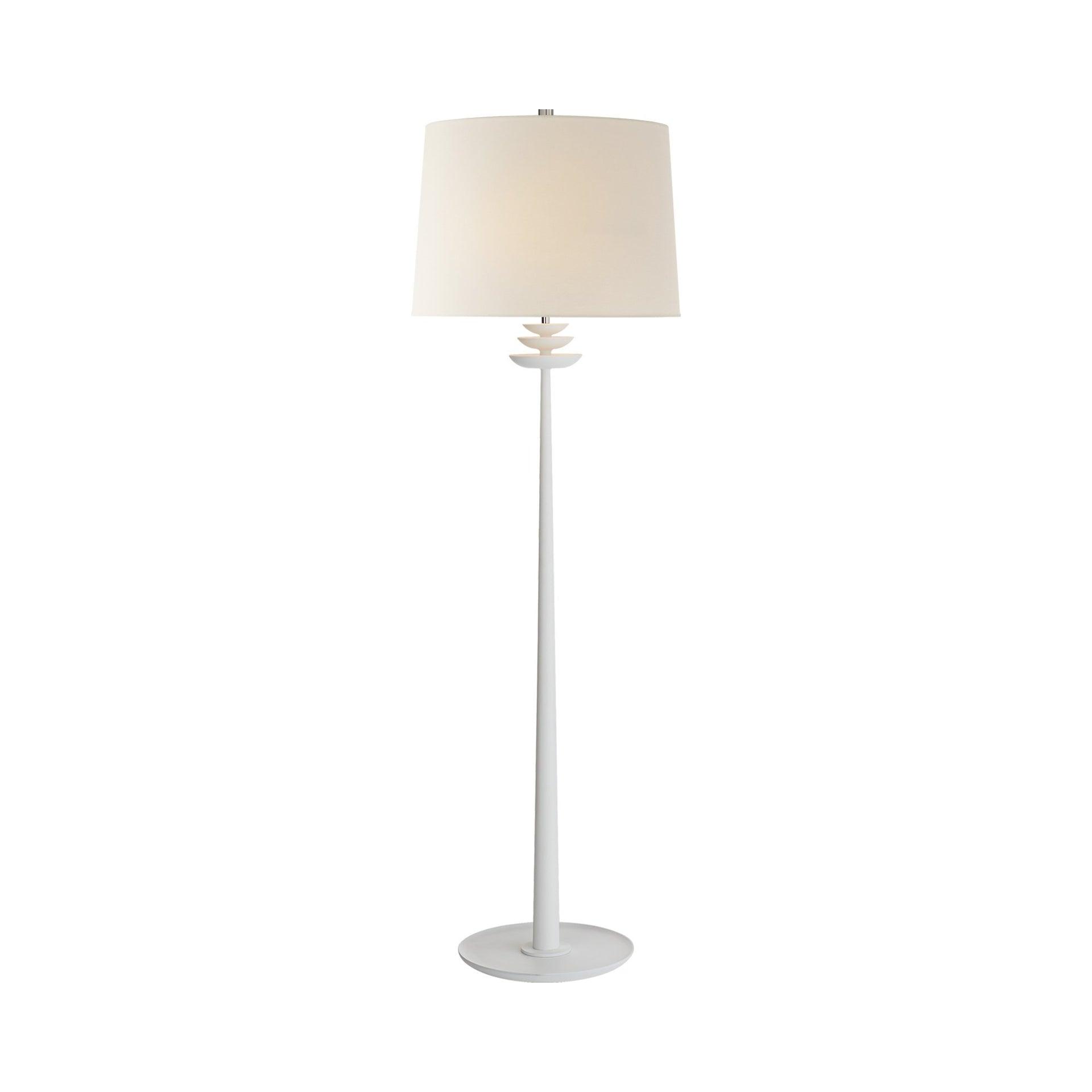 Plaster White Adjustable Outdoor Floor Lamp with Linen Shade