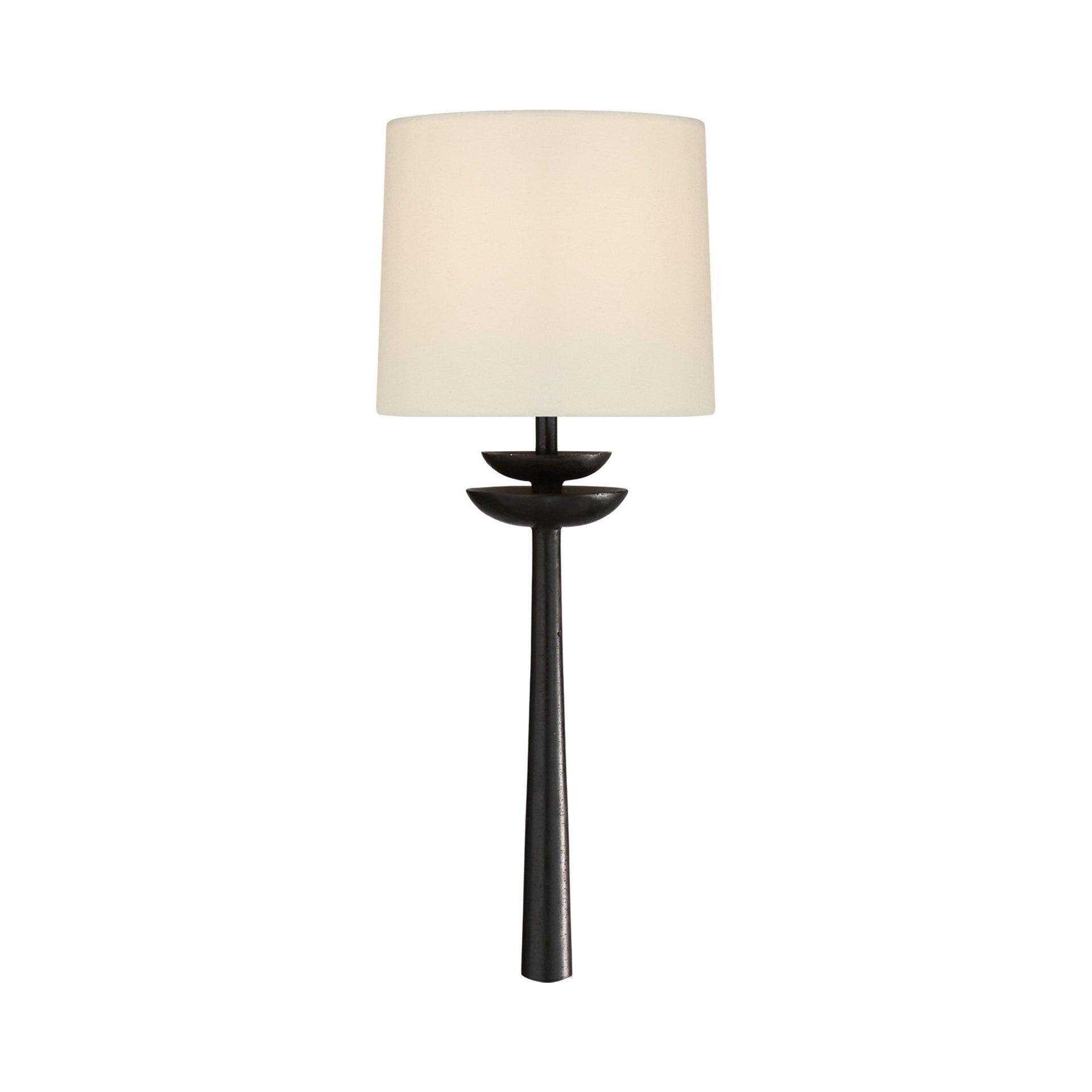 Beaumont Pagoda-Inspired Black Metal Wall Sconce with Linen Shade