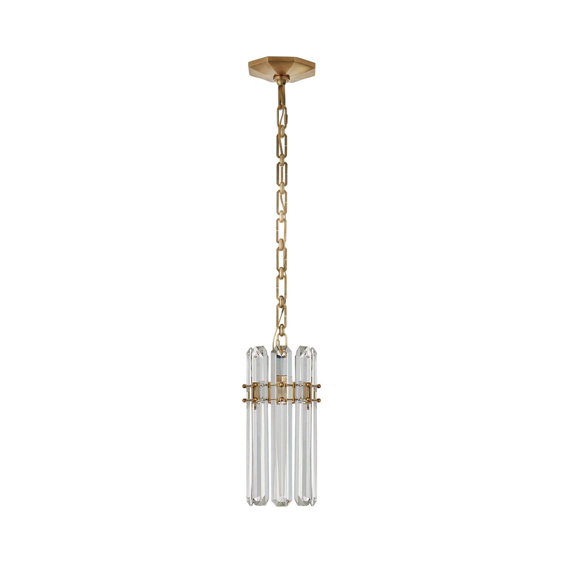 14.25" Crystal Antique Brass Indoor/Outdoor Pendant Light
