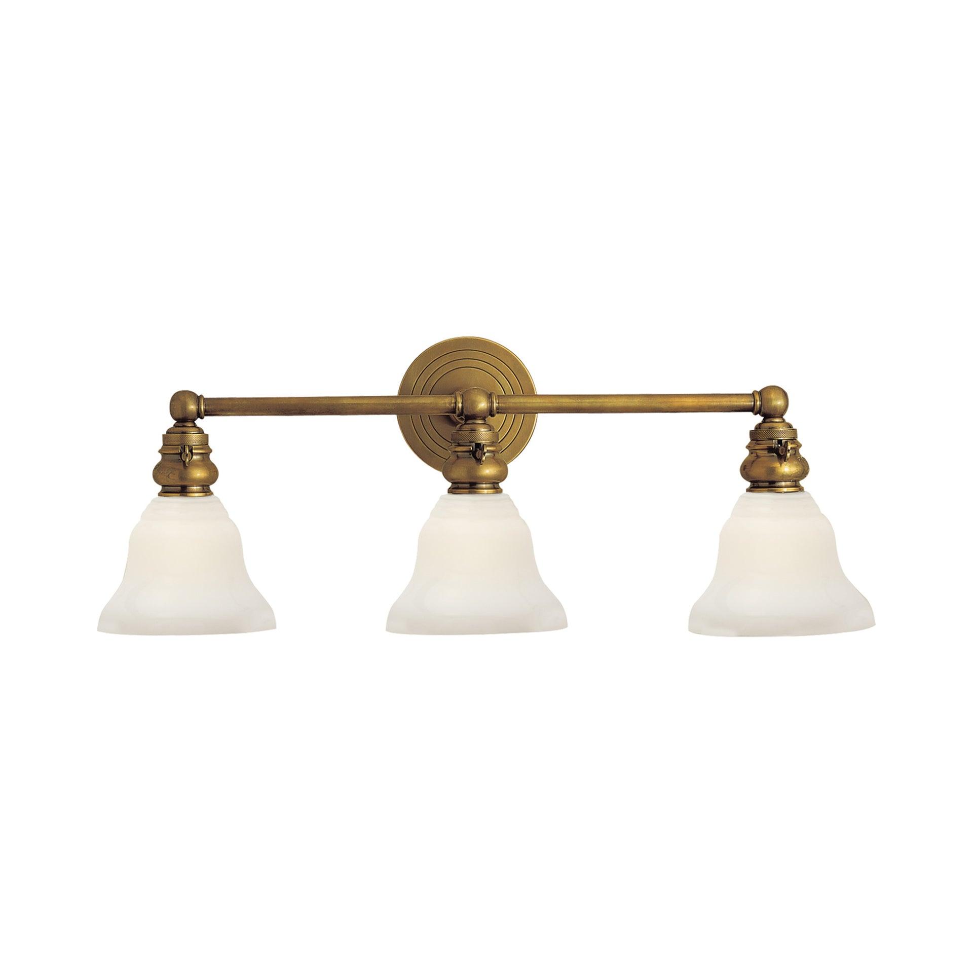 Antique Brass 3-Light Vanity Fixture with Frosted Glass Shades