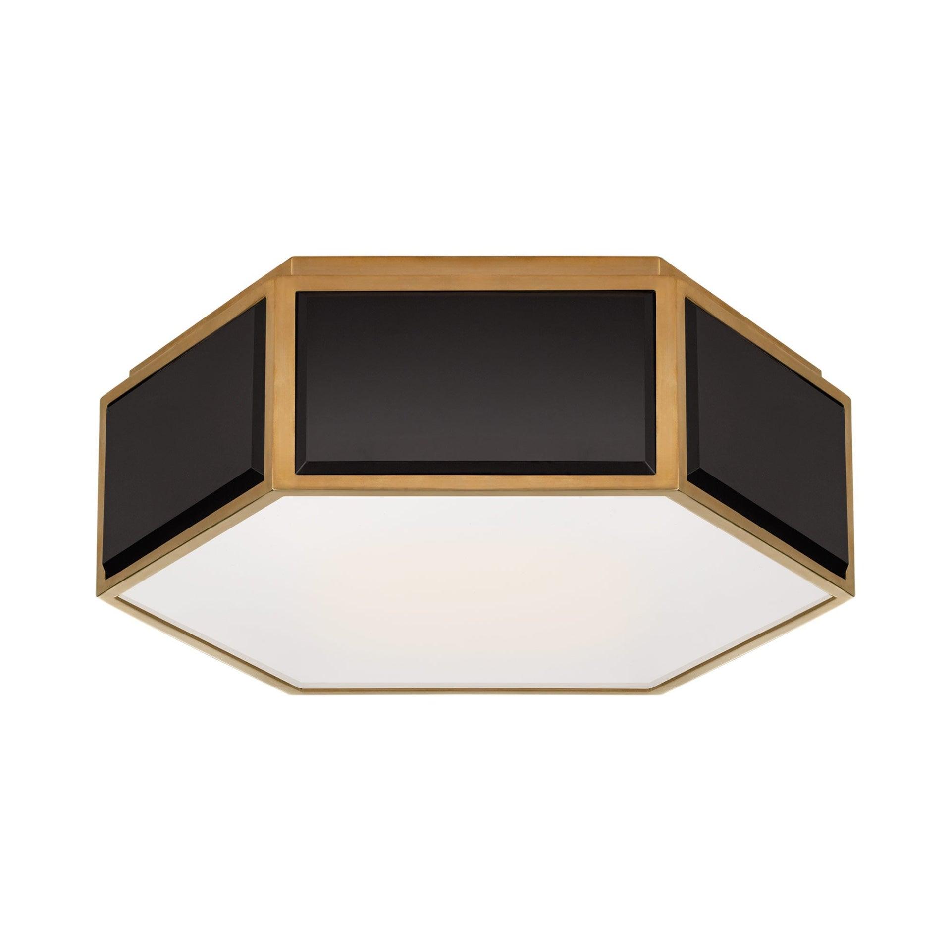 Hexagonal Black and Brass Glass Flush Mount Light