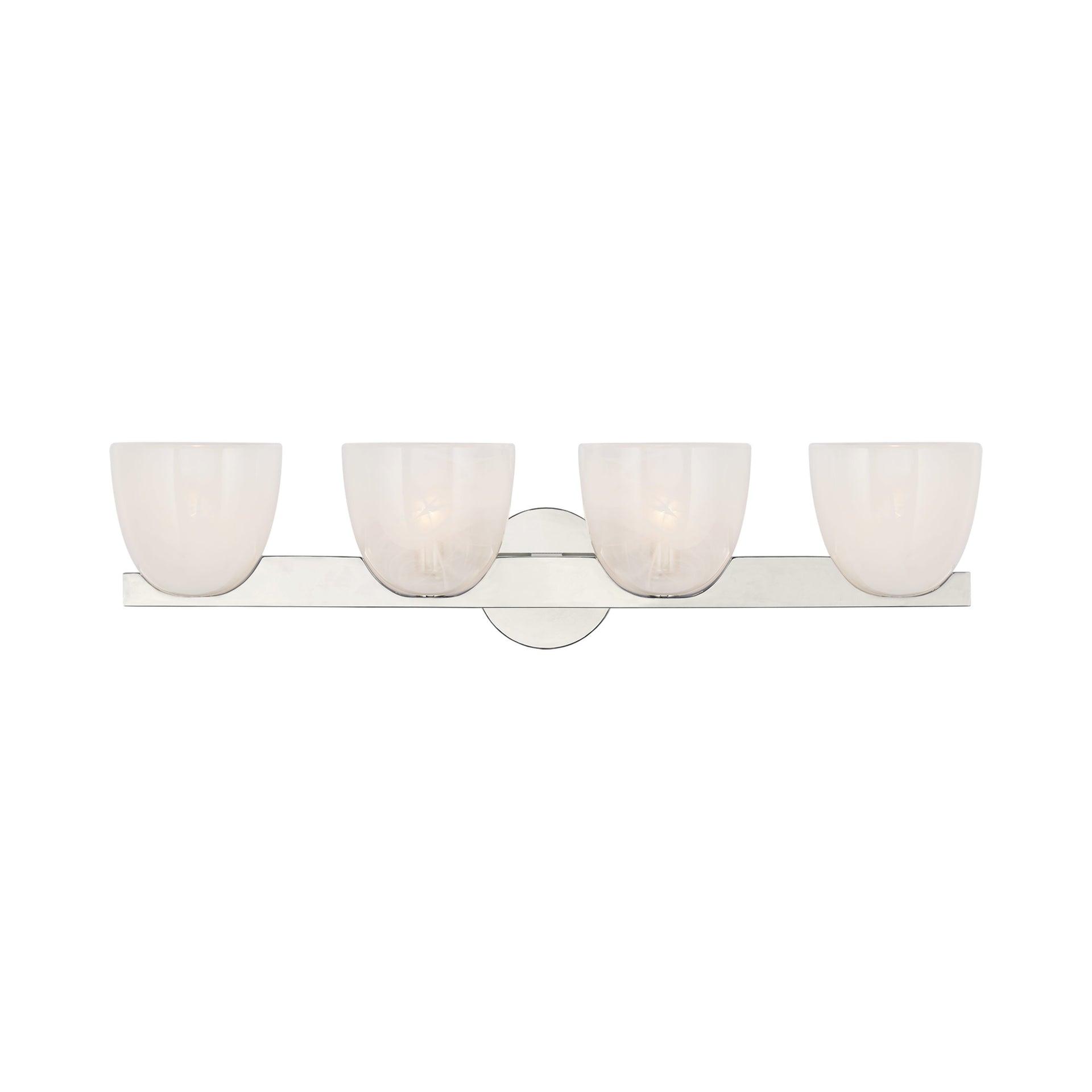 Polished Nickel and White Strie Glass 4-Light Vanity Fixture