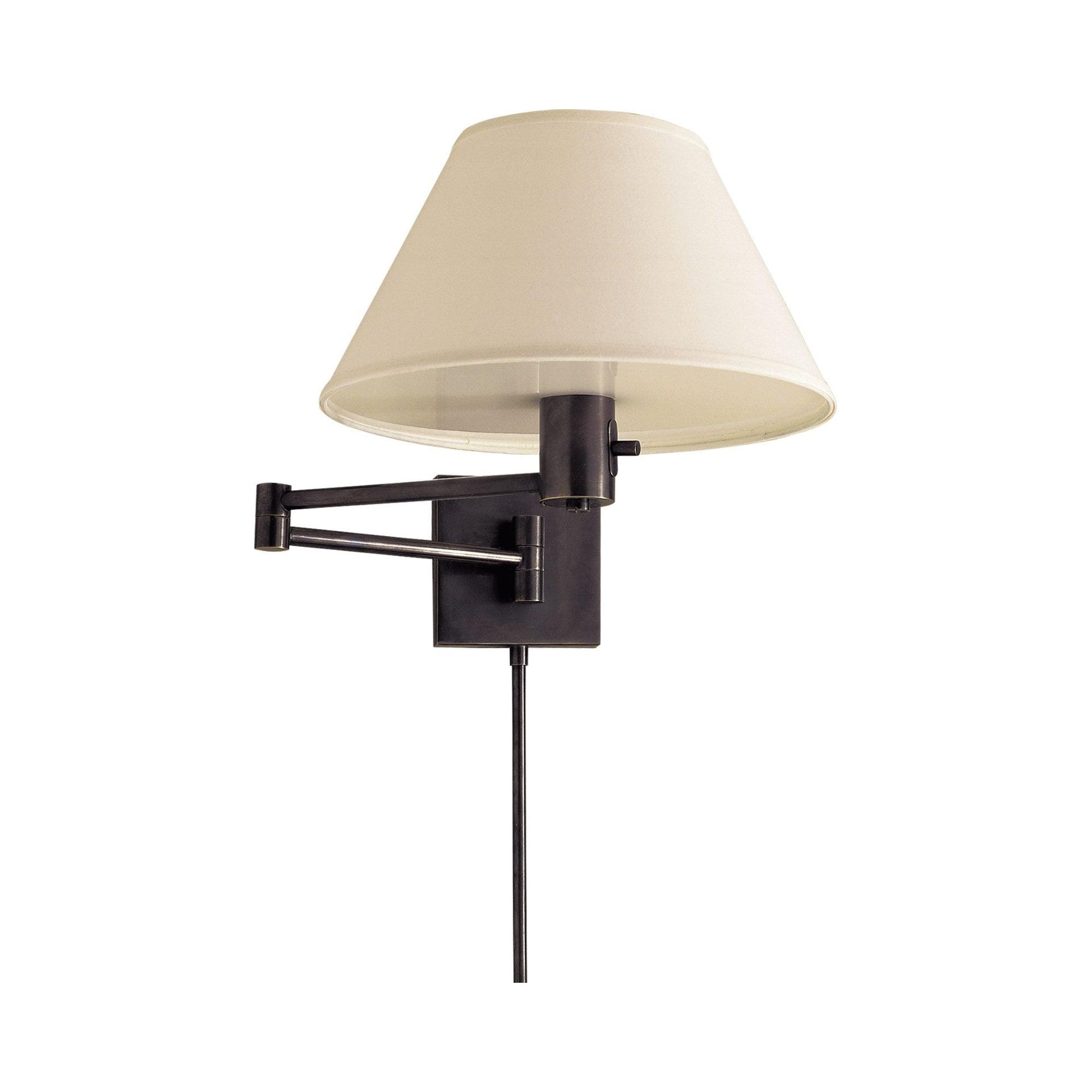 Bronze and Black Swing Arm Wall Lamp with Linen Shade