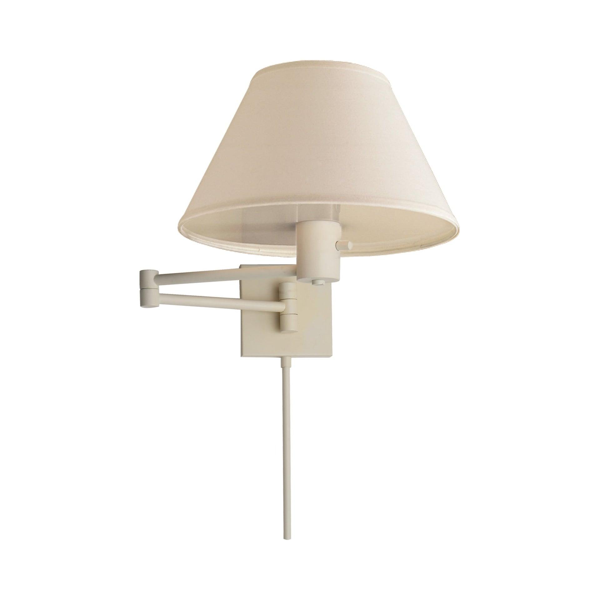 Classic Matte White Swing Arm Wall Light with Linen Shade