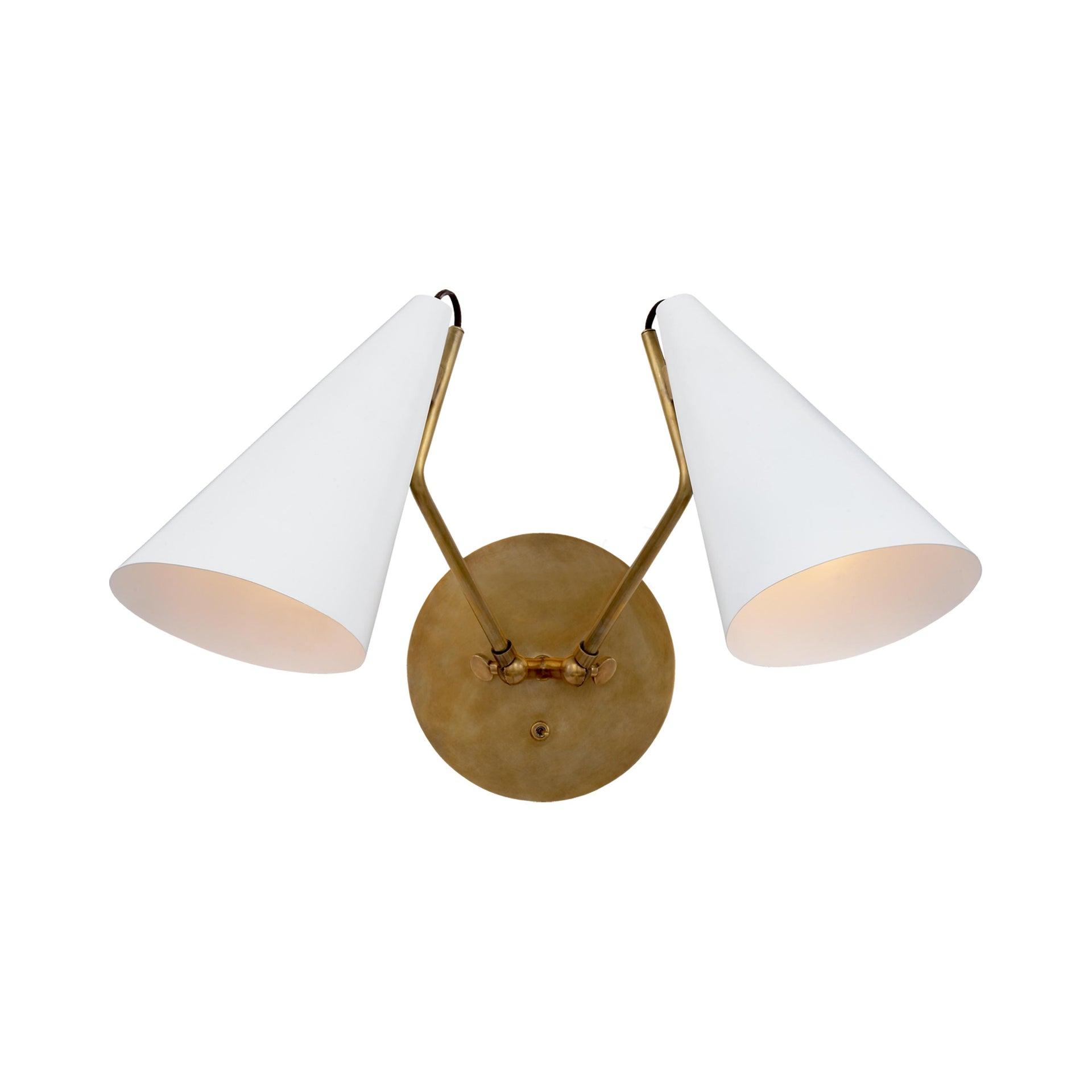 Hand-Rubbed Antique Brass Double Sconce with White Shades