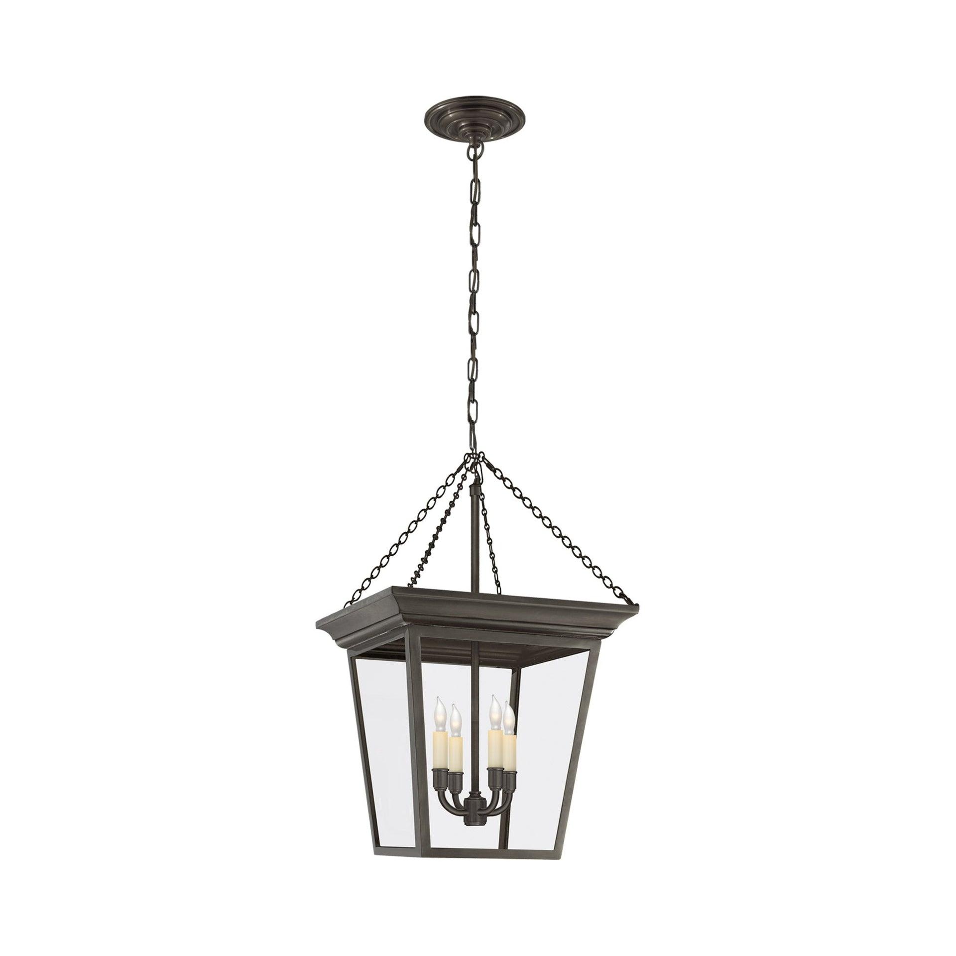 Elegant Cornice Bronze Hanging Pendant with Clear Glass Panels