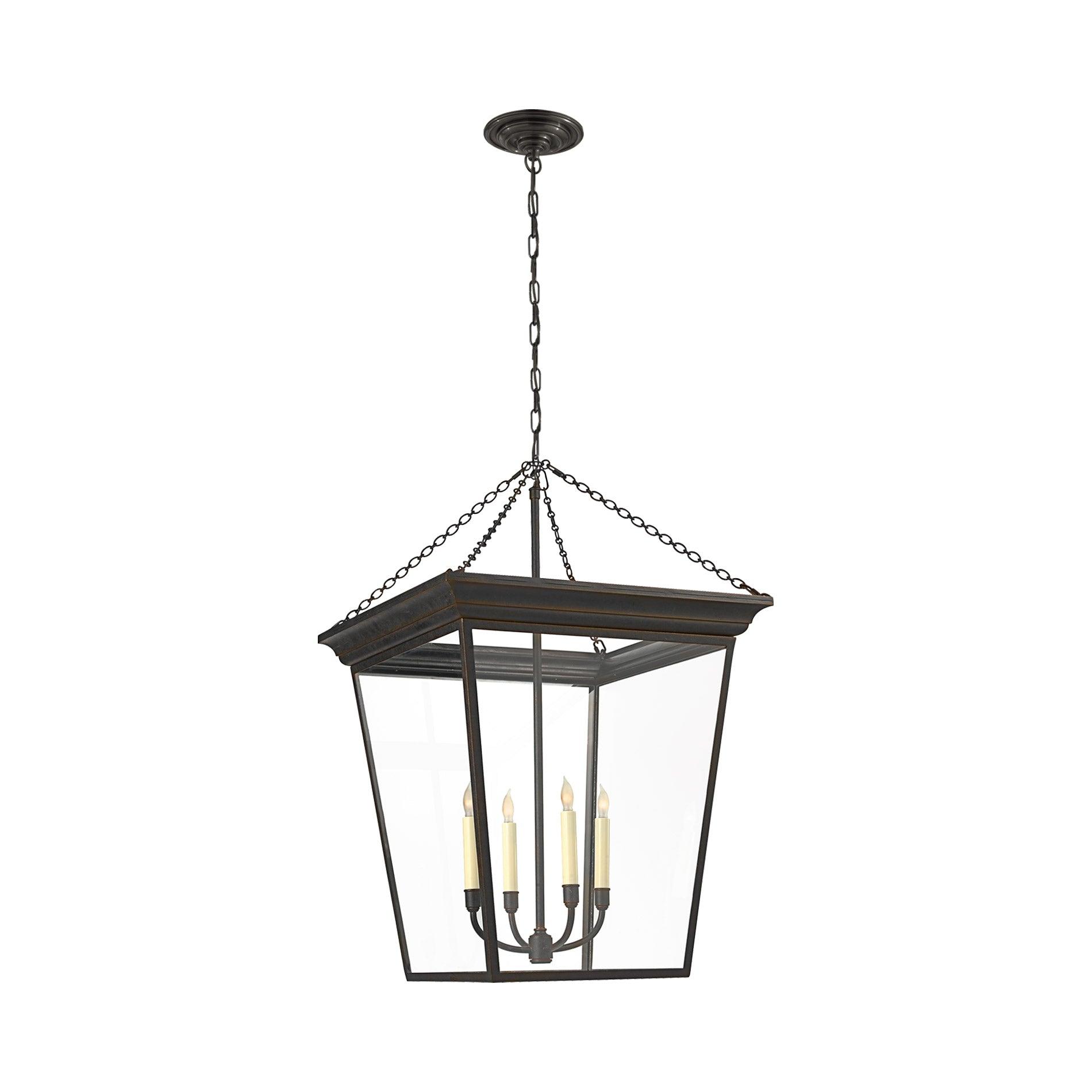 Cornice Bronze 4-Light Lantern Chandelier with Glass Panels