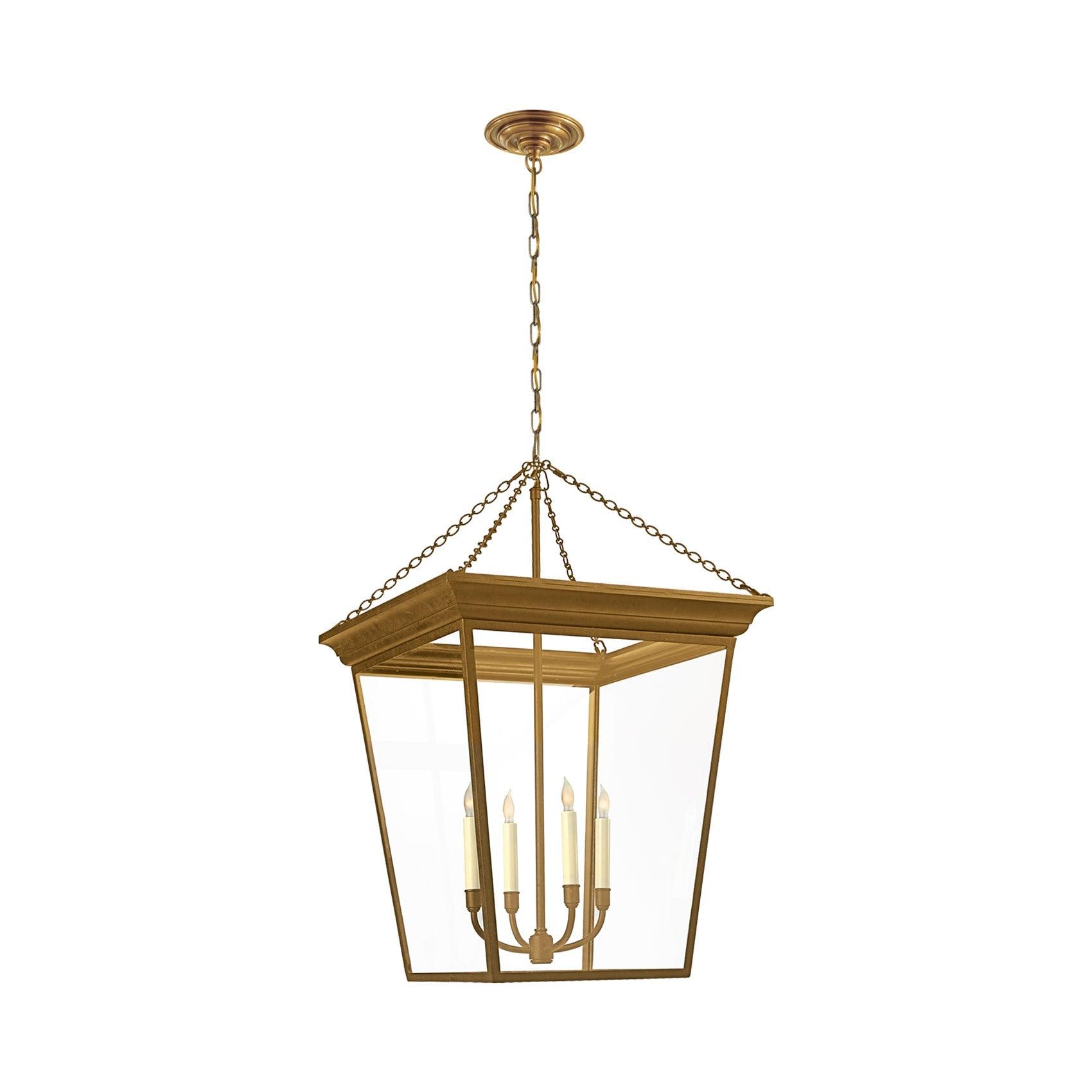Hand-Rubbed Antique Brass and Glass Lantern Pendant Light