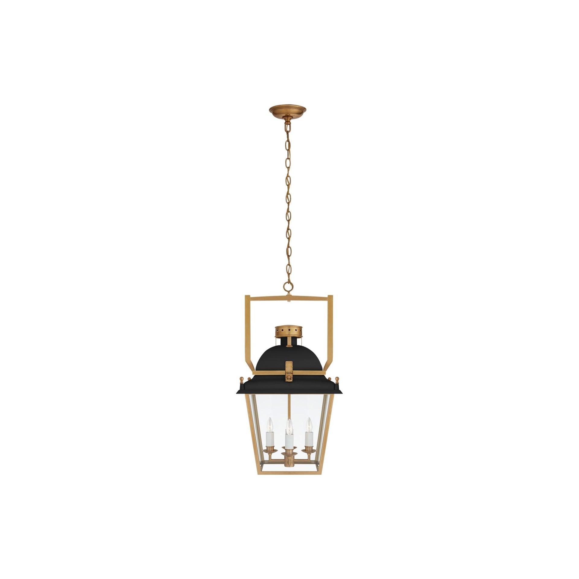 Coventry Matte Black and Brass 4-Light Glass Lantern