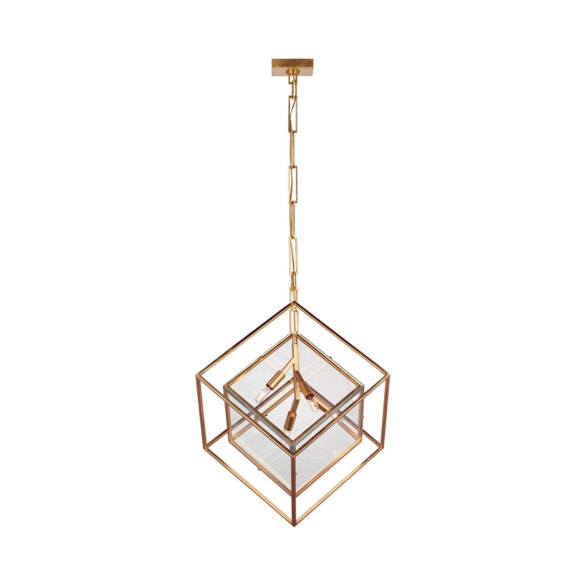 Cubed Gild Dual Cube Pendant with Clear Glass and LED Lighting