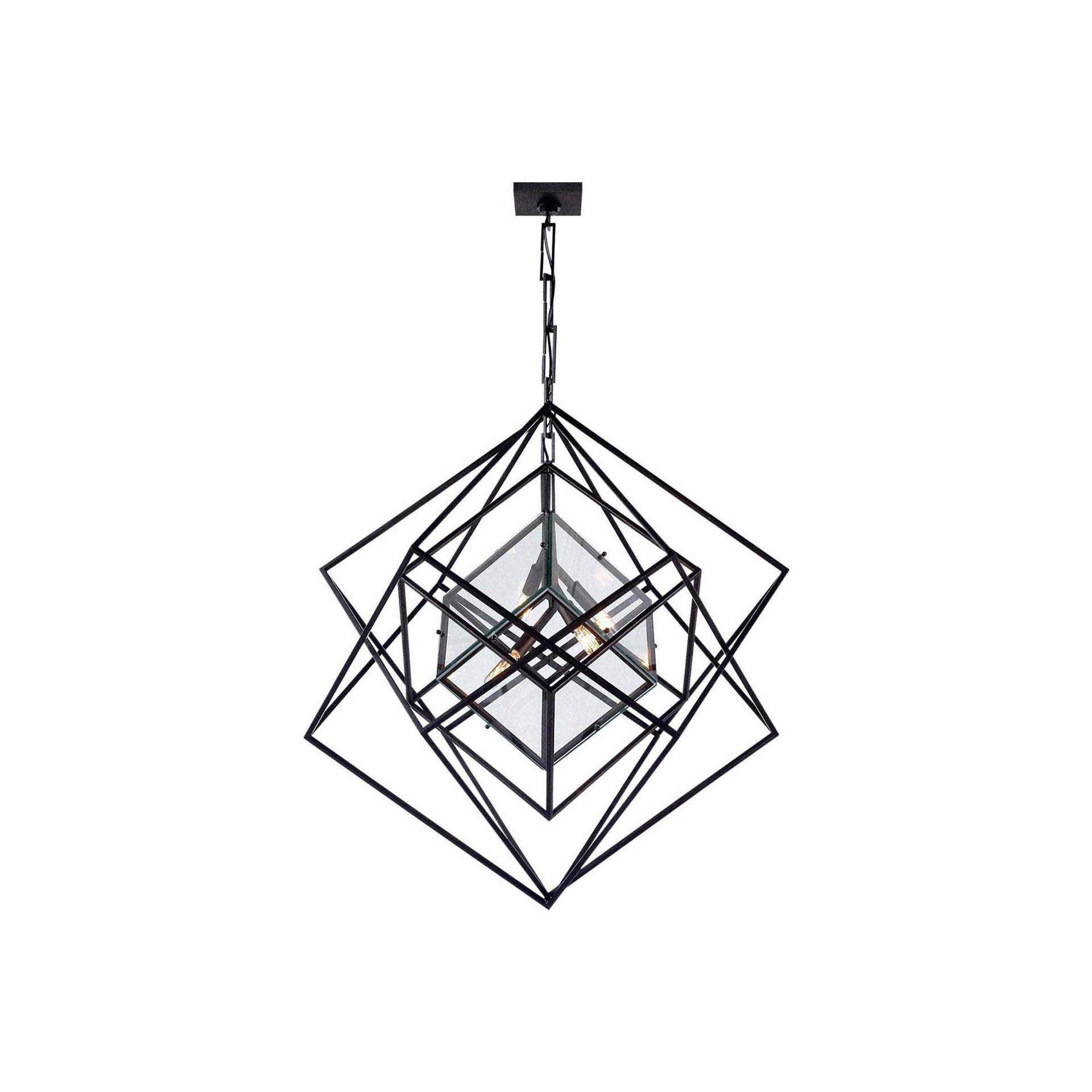 Aged Iron Cubist 4-Light Geometric Chandelier