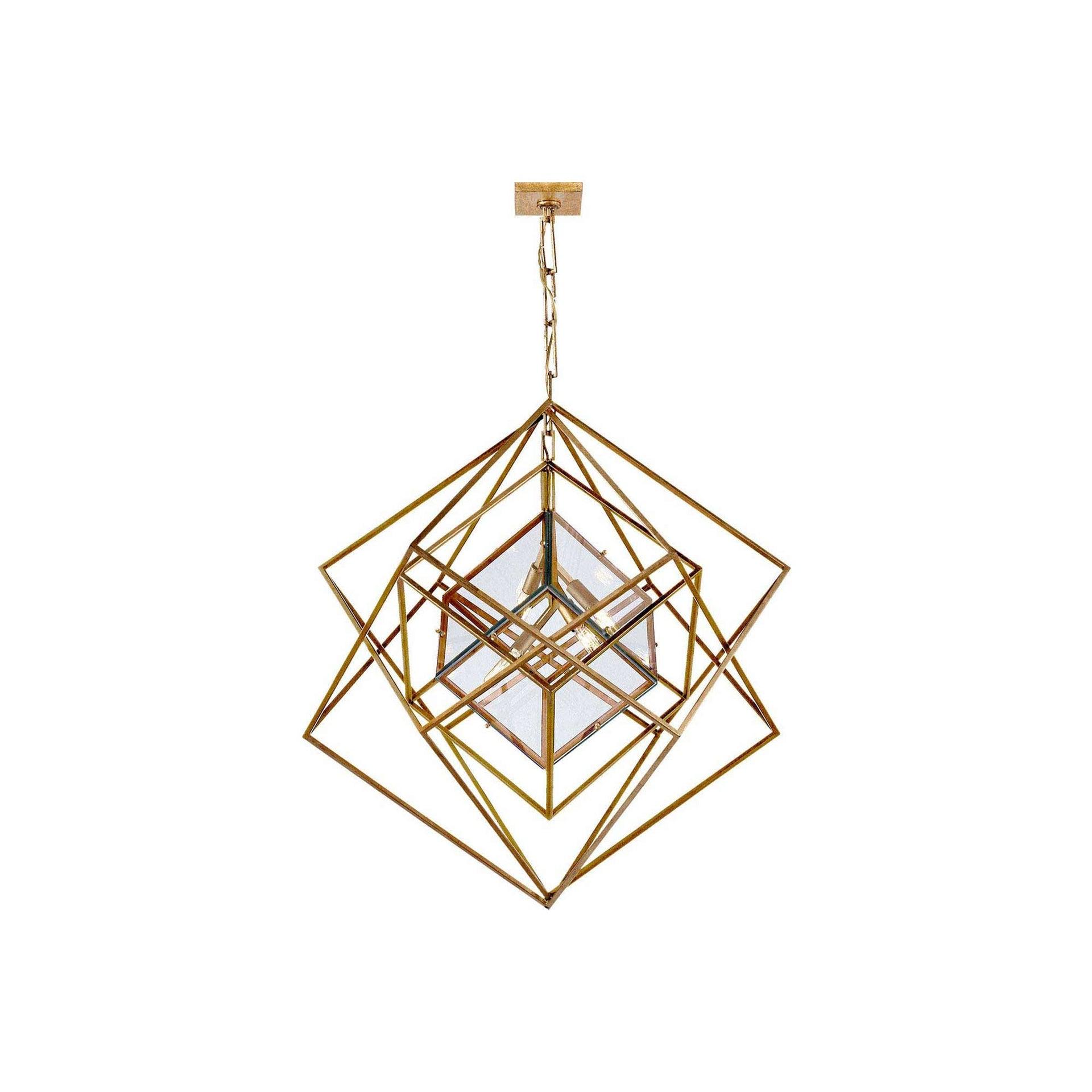 Gilded Nickel Cubist Cage 4-Light Chandelier