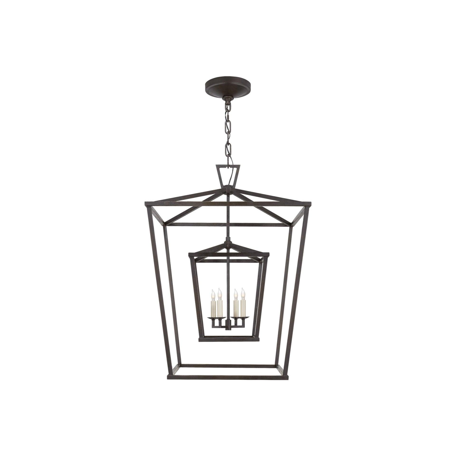 Aged Iron Double Cage 34" Chandelier with Nickel Accents