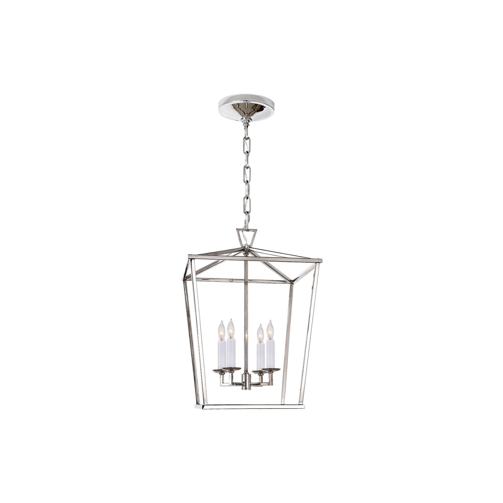 Elegant Polished Nickel 18" Iron Lantern with Candelabra Bulbs