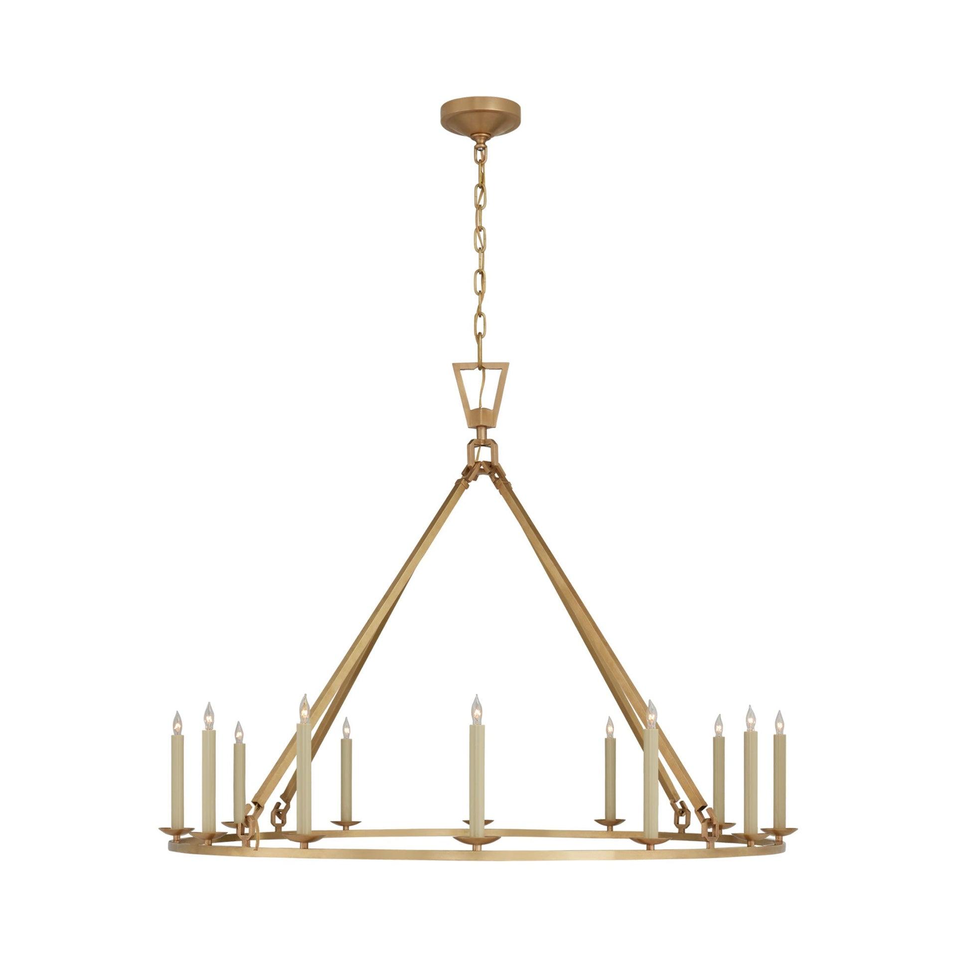 Antique Brass 12-Light Candle Chandelier with Crystal Accents