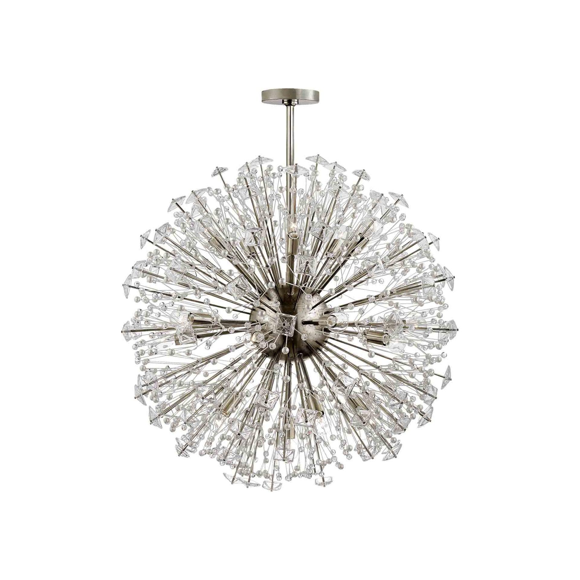 Elegant Dickinson Sputnik Chandelier in Polished Nickel with Cream Pearls