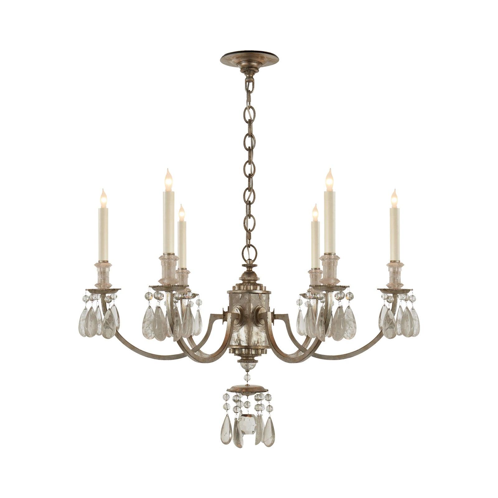Burnished Silver Leaf Crystal Candle 6-Light Chandelier
