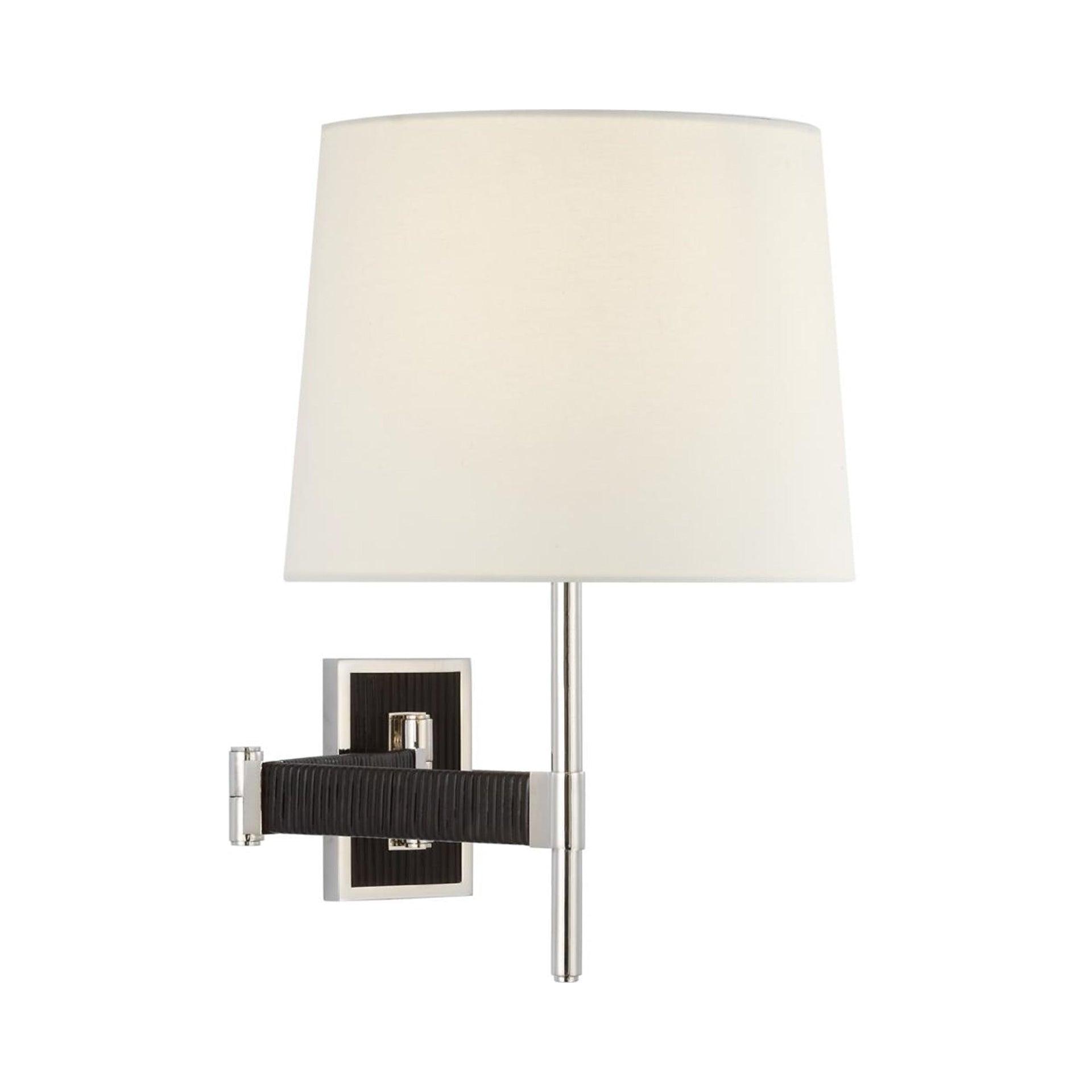 Elle Polished Nickel & Black Rattan 17'' Swing Arm Sconce with Linen Shade