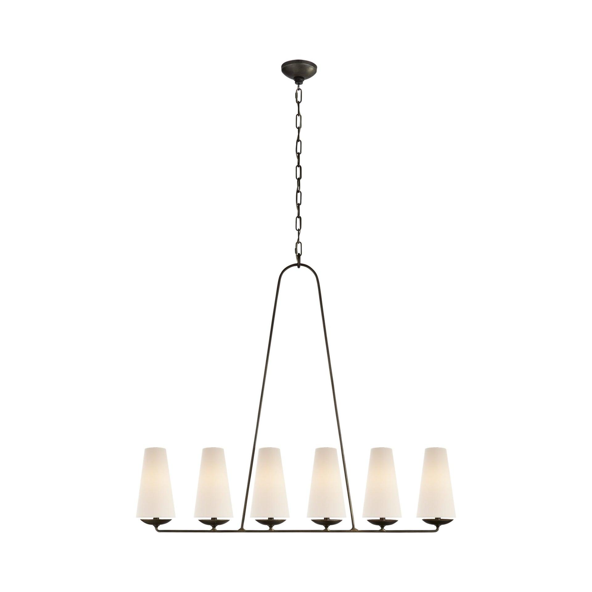 Fontaine Sleek Linear Chandelier in Aged Iron, 39"x45.25"