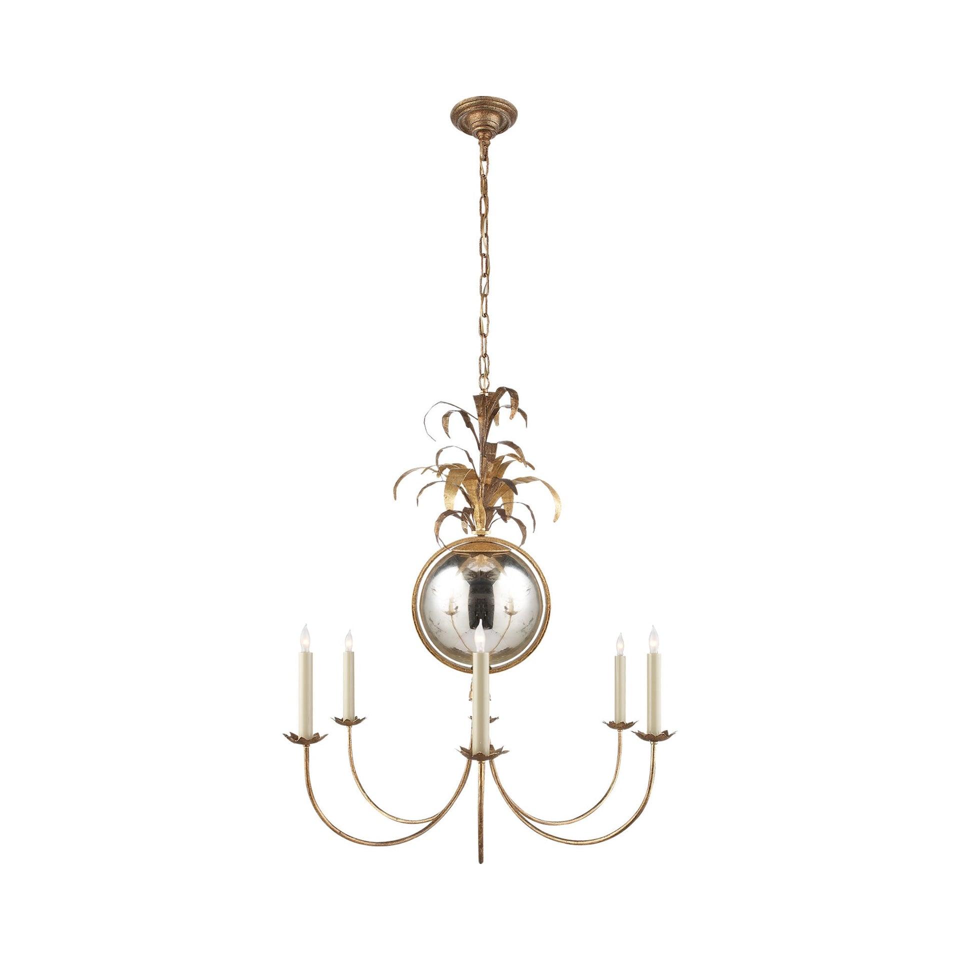 Gilded Iron 6-Light Chandelier with Leaf Accents