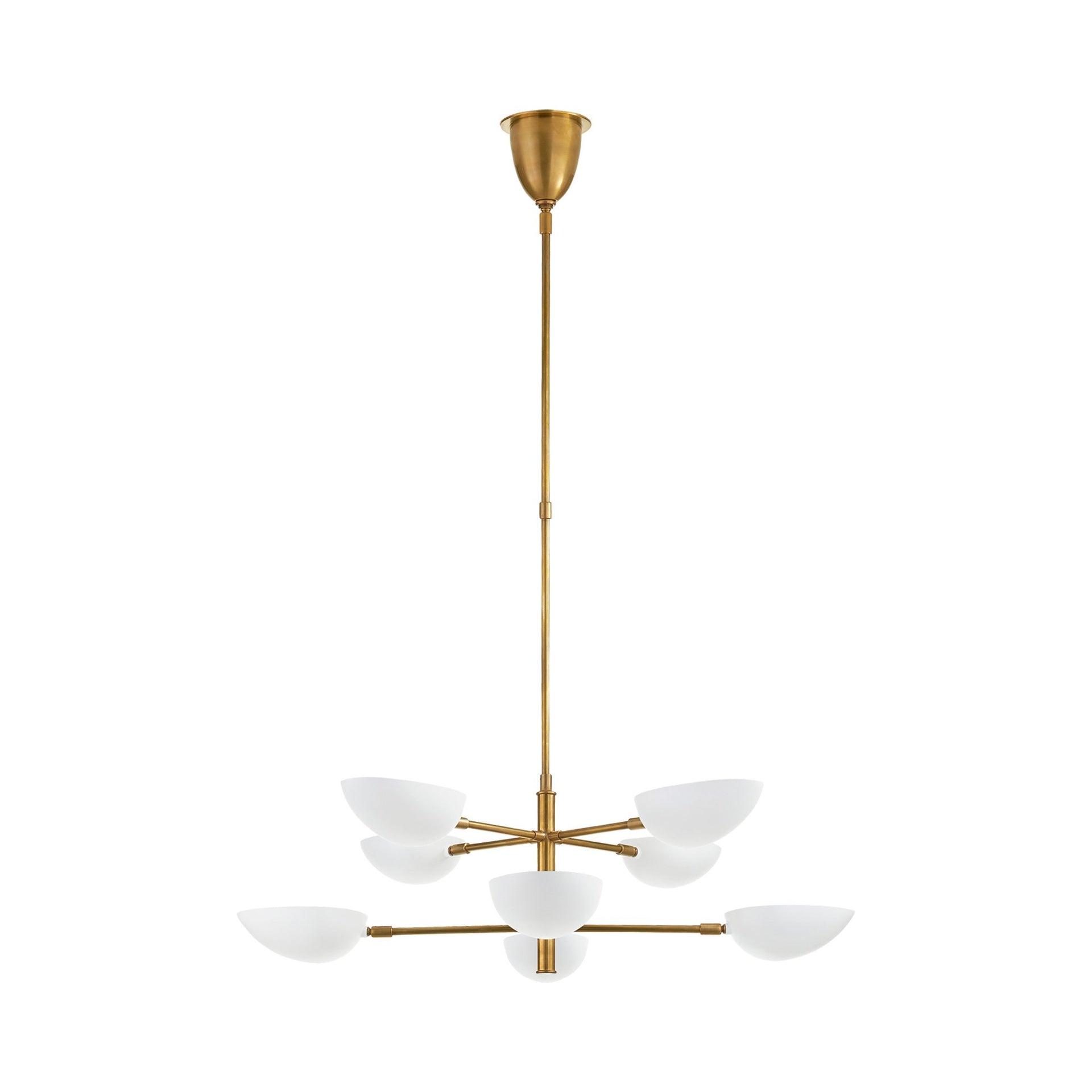 Antiqued Brass and Crystal Two-Tier Candle Chandelier
