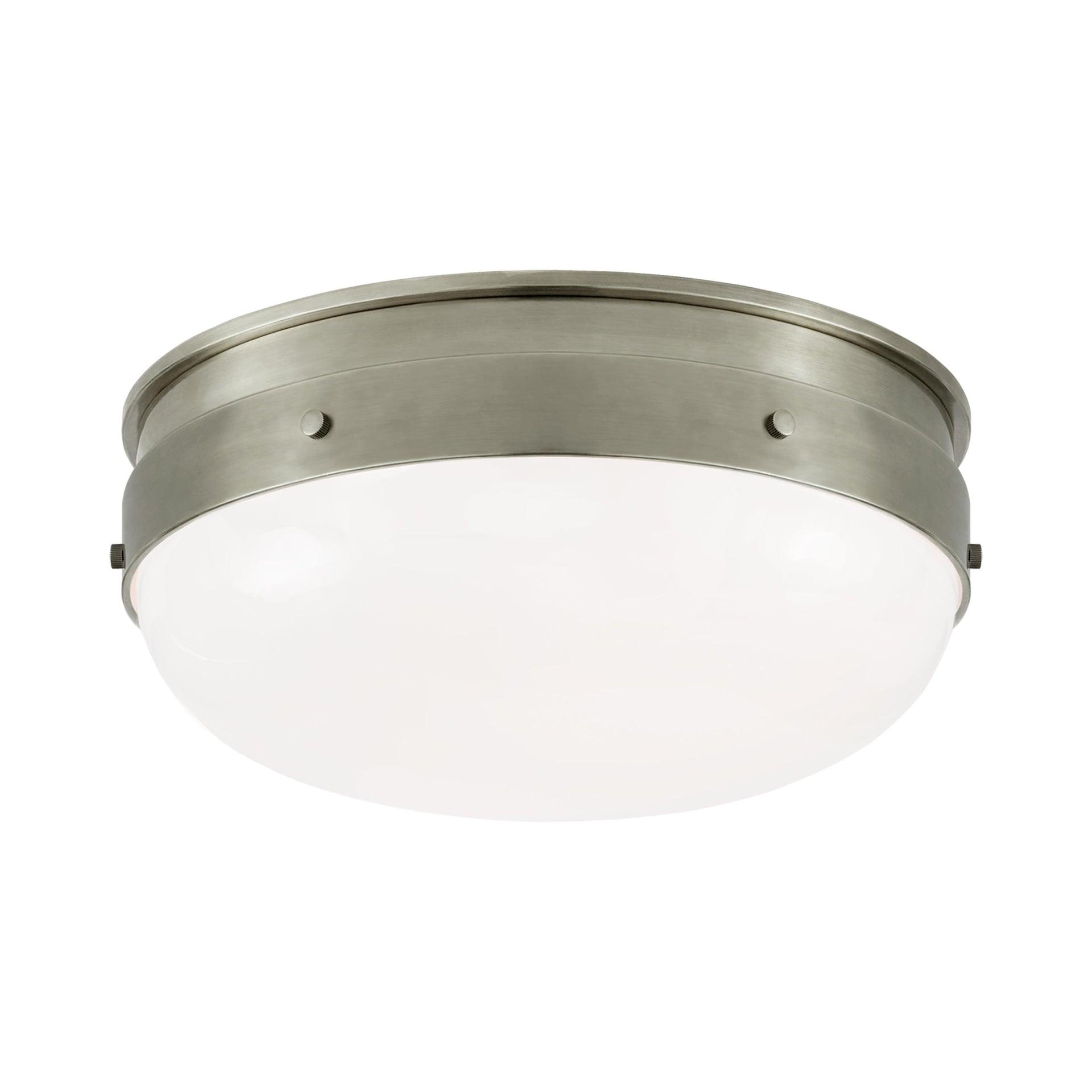 Antique Nickel Globe Flush Mount with White Glass Shade