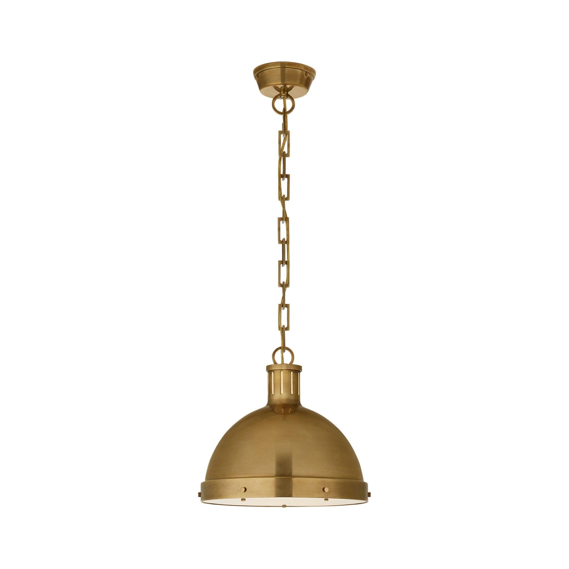 Hicks Large Globe Pendant in Hand-Rubbed Antique Brass with Frosted Diffuser