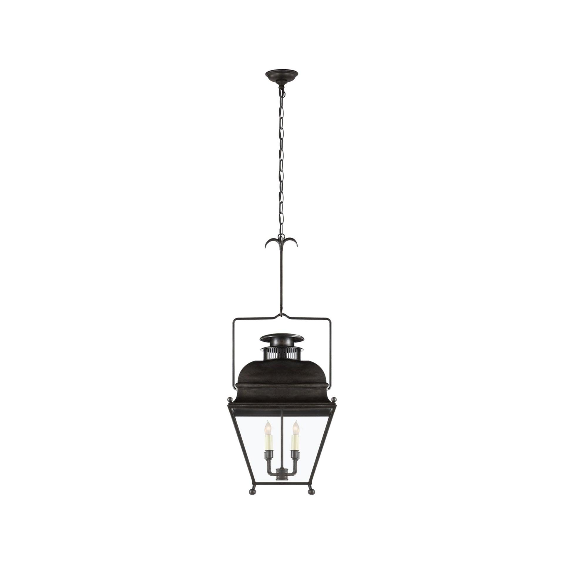 Aged Iron Glass 4-Light Indoor/Outdoor Pendant