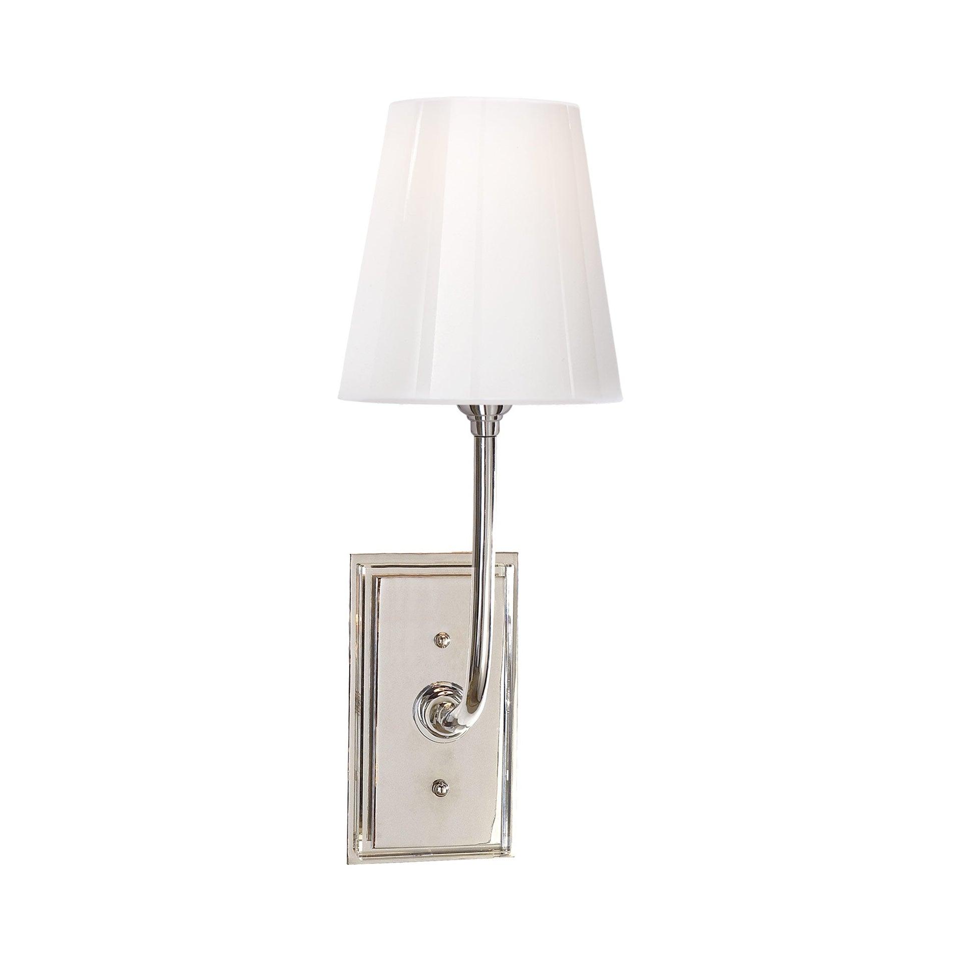 Contemporary Chrome Wall Sconce with Slender Arm and Traditional Shade