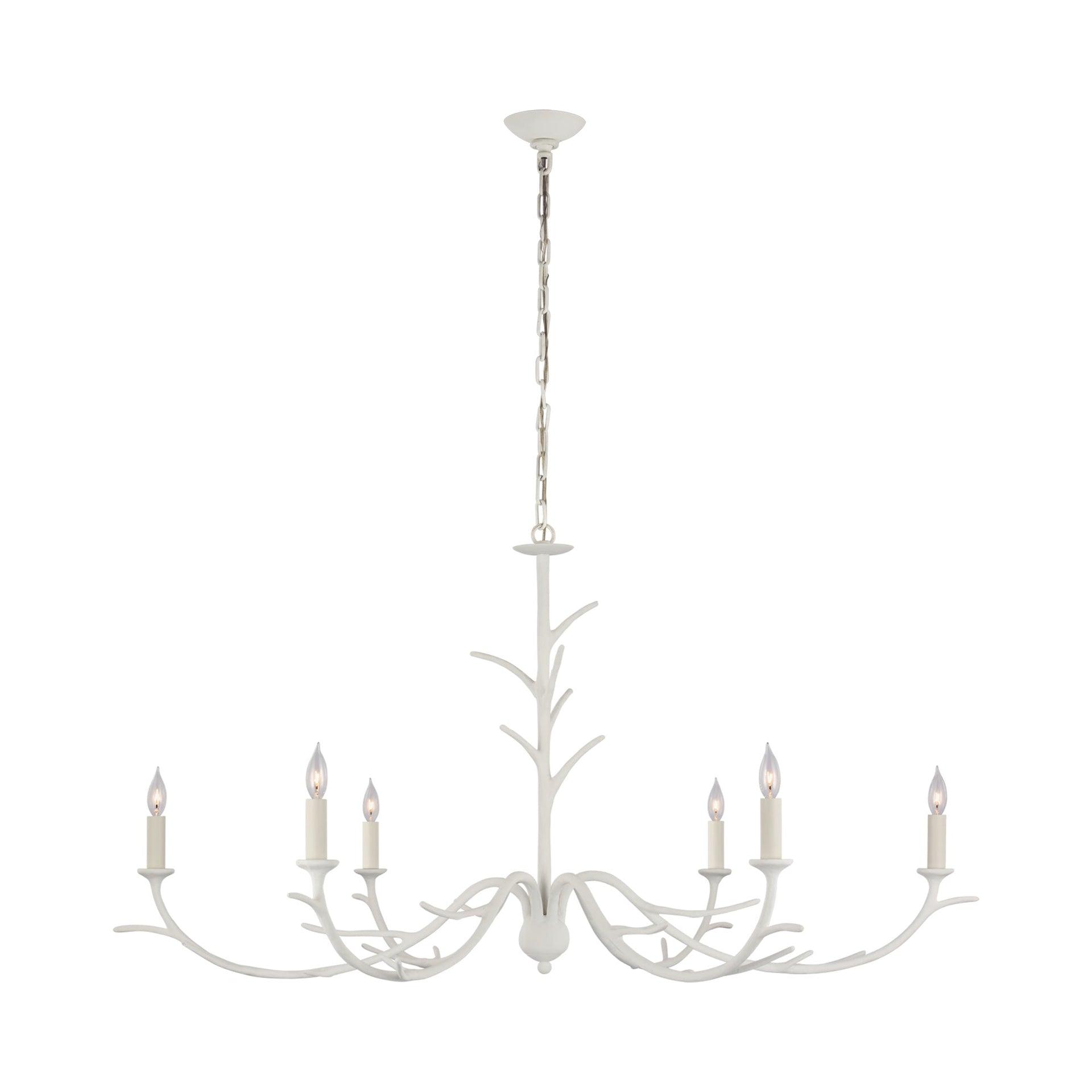 White Plaster Candle-Style Large Chandelier with Branch Accents