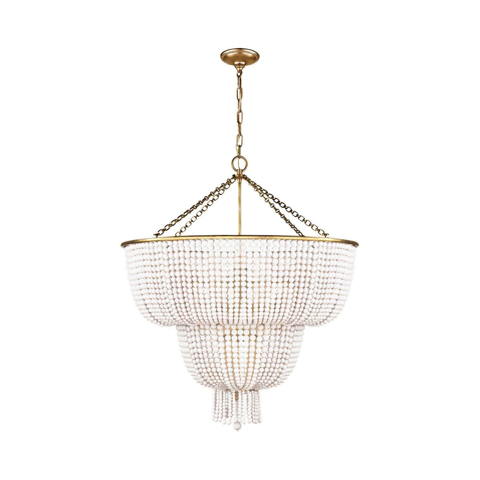Jacqueline Hand-Rubbed Antique Brass 12-Light Chandelier with White Beads
