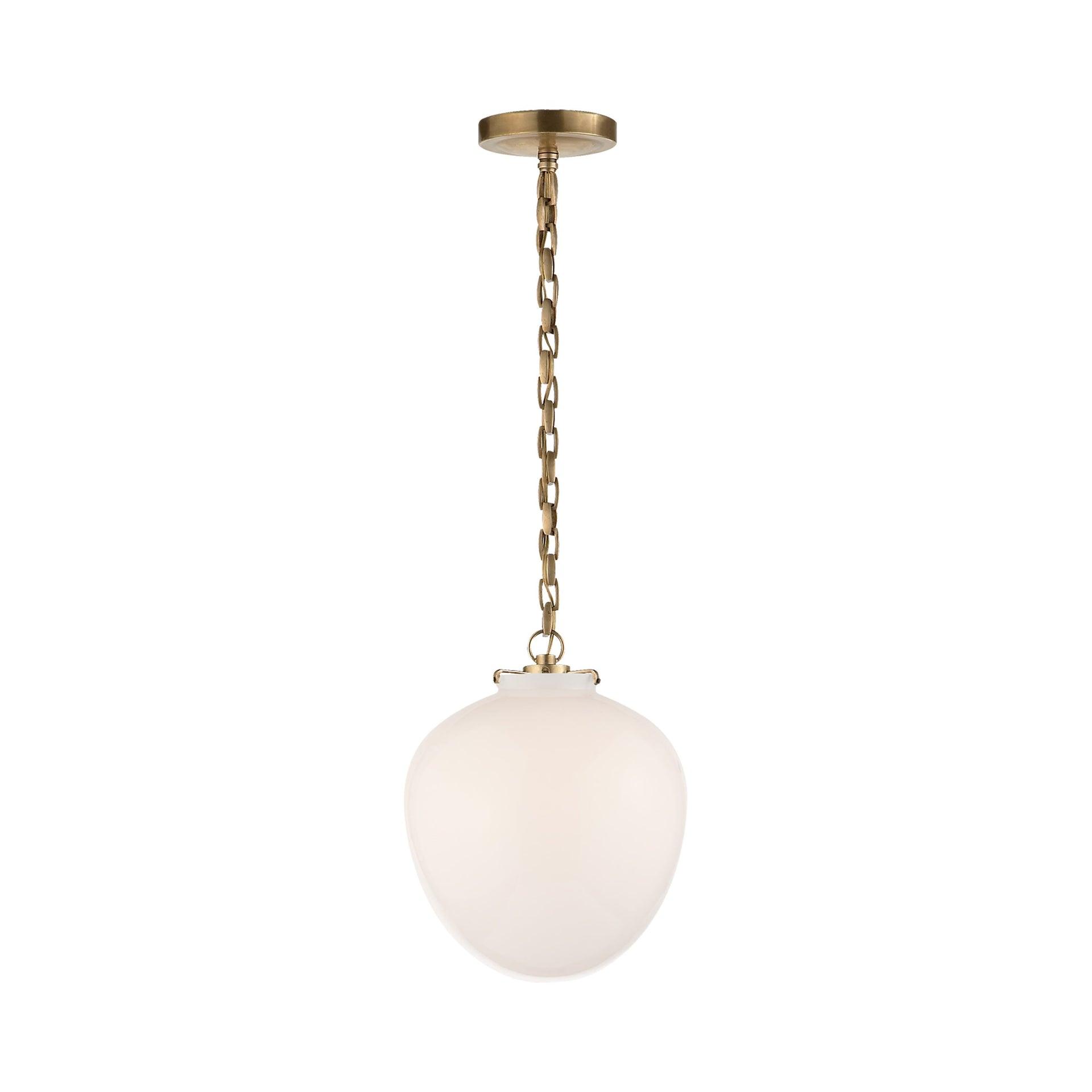 Elegant Katie Acorn 13" Glass Pendant in Hand-Rubbed Antique Brass