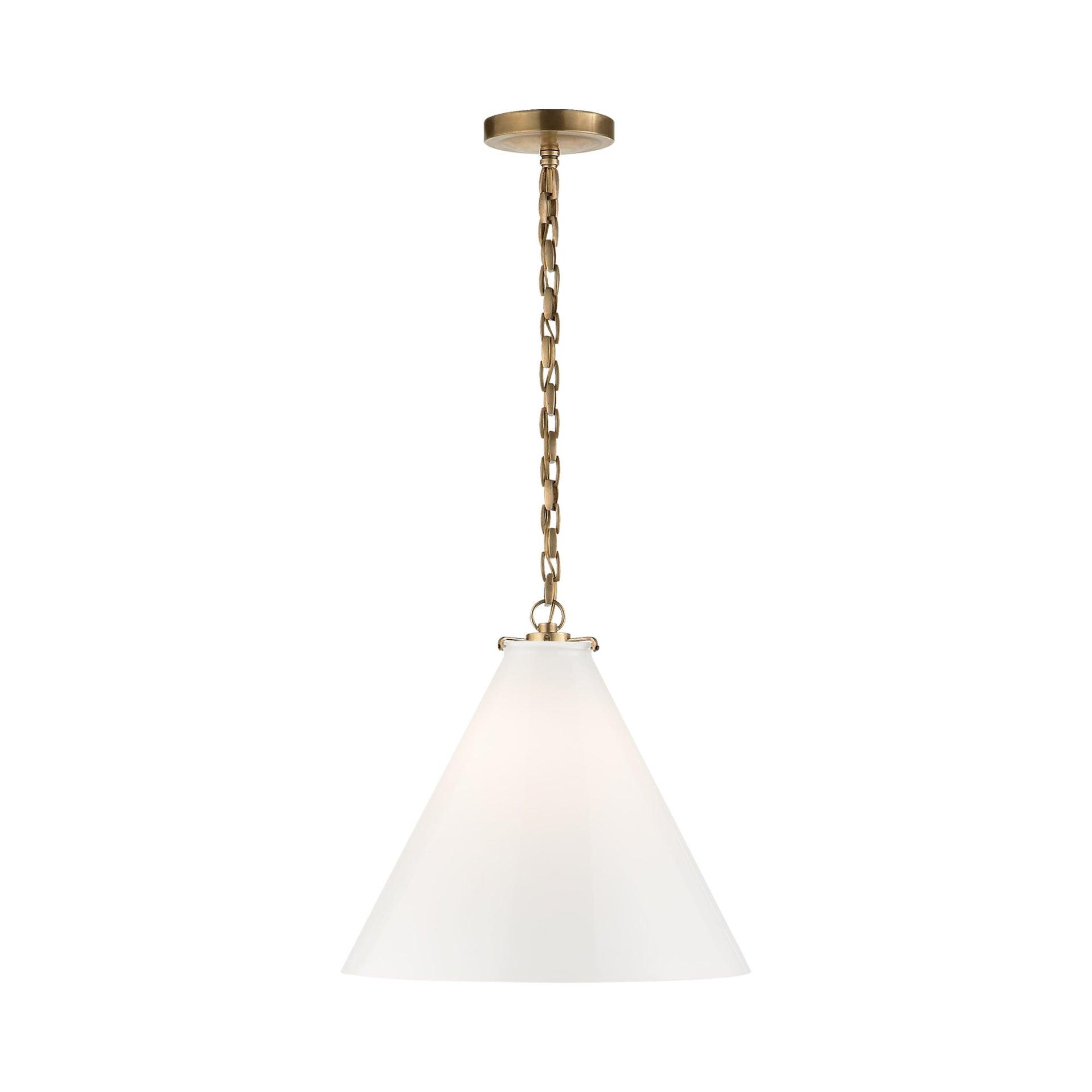 Hand-Rubbed Antique Brass and White Glass Pendant Light