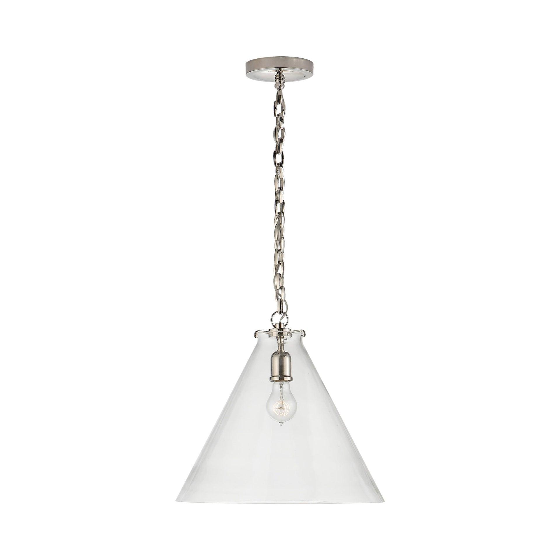 Katie 15.75" Polished Nickel and Clear Glass Conical Pendant
