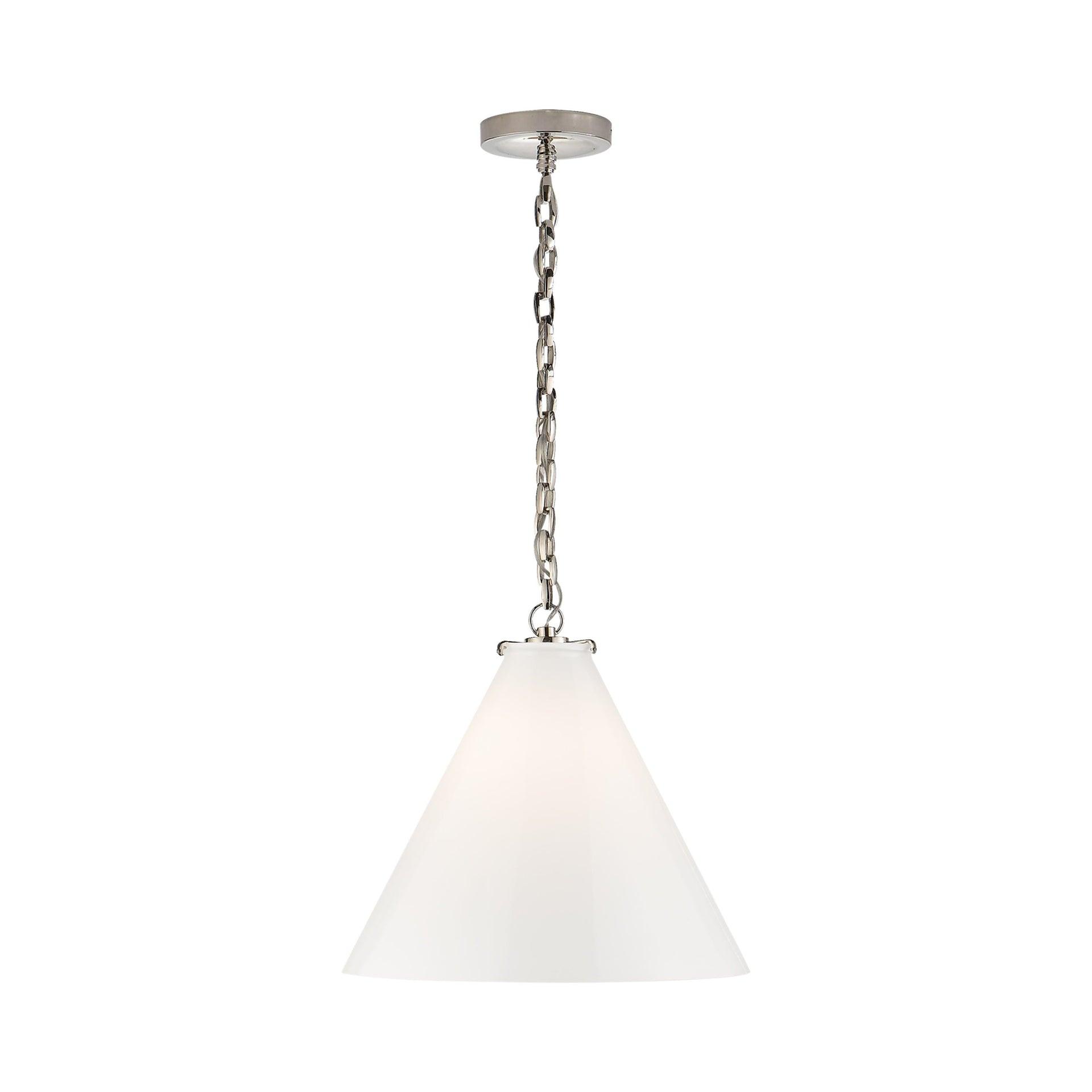 Katie Polished Nickel Conical Pendant with White Glass Shade