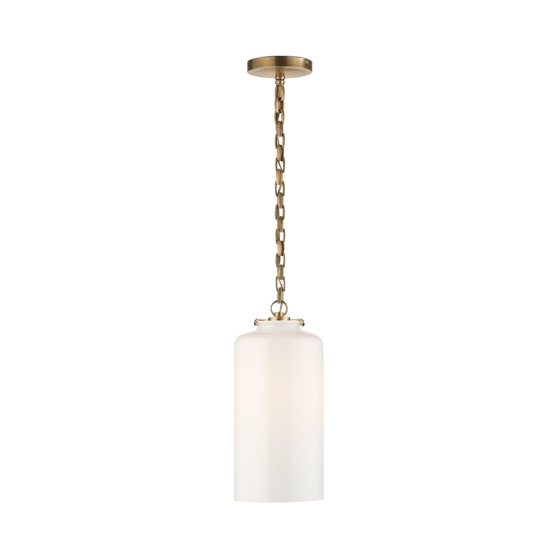 Katie Cylinder 15.75" Pendant in Hand-Rubbed Antique Brass with White Glass