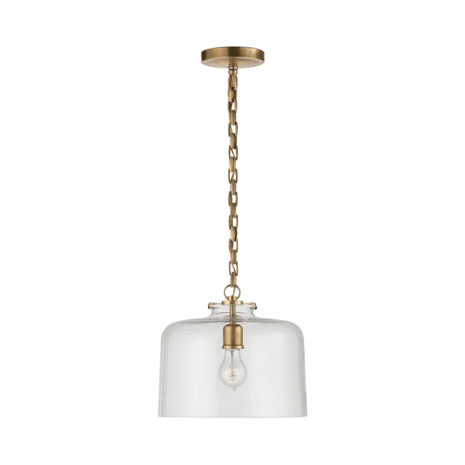 Clear Glass and Brass Vintage Drum Pendant Light