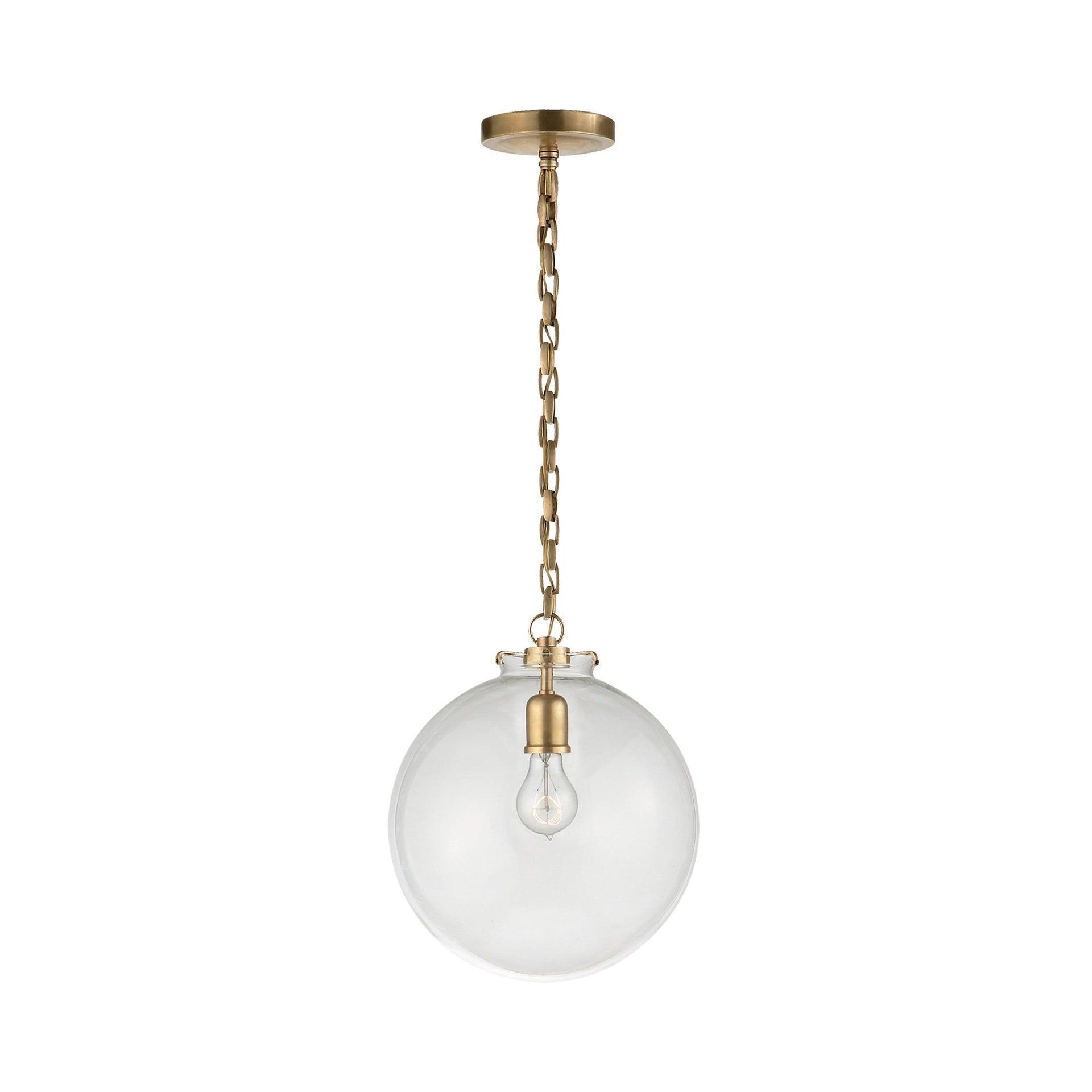 Katie 14" Hand-Rubbed Antique Brass Globe Pendant with Clear Glass